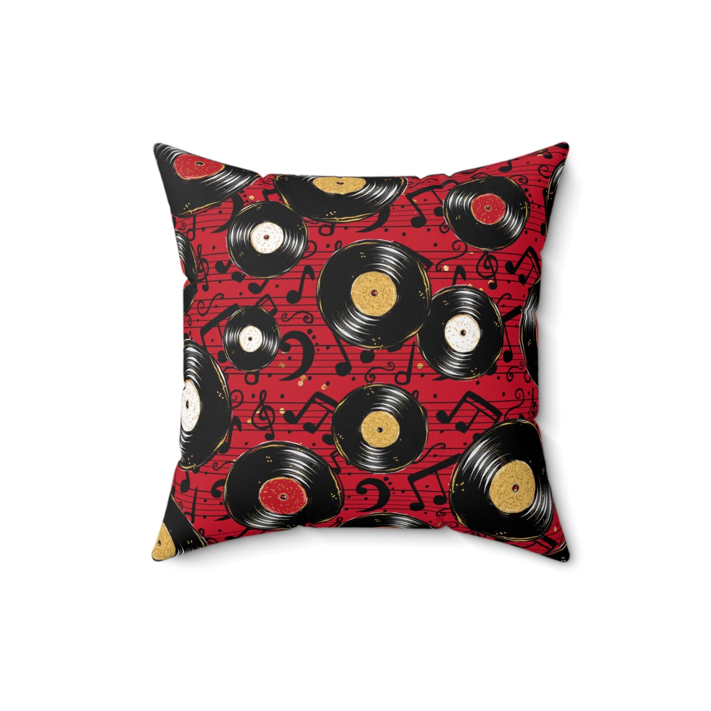 Spun Polyester Square Pillow, Red Music Cushion