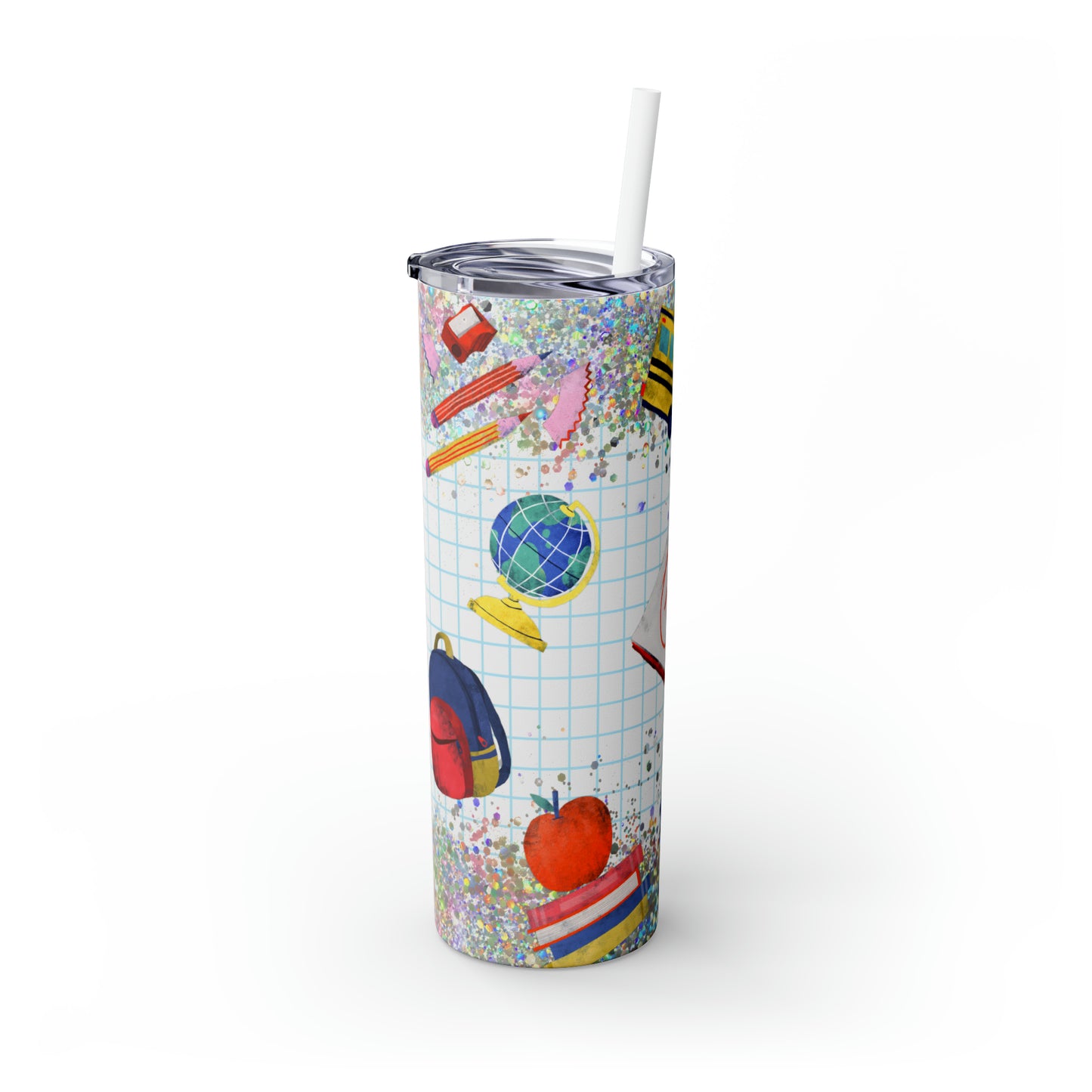 Skinny Tumbler with Straw, 20oz, School, Teacher