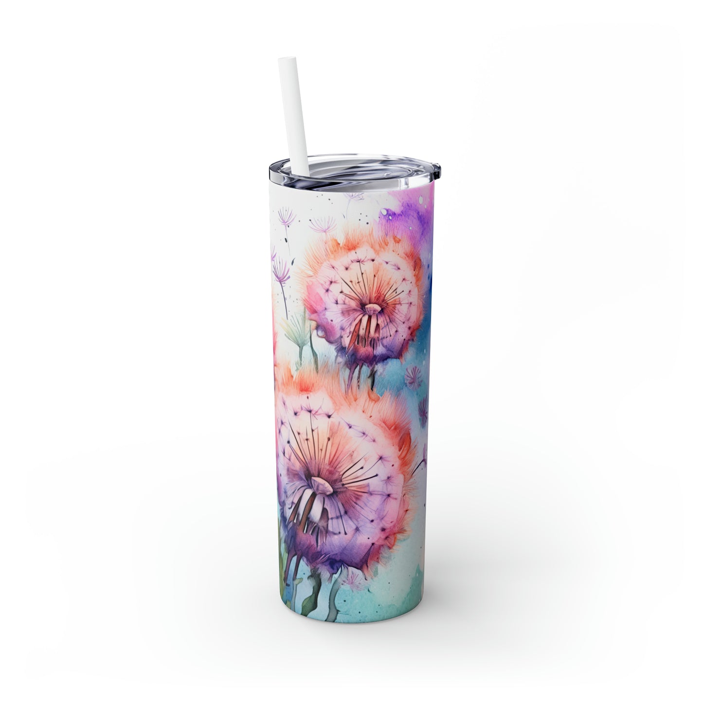 Skinny Tumbler with Straw, 20oz, Dandelions