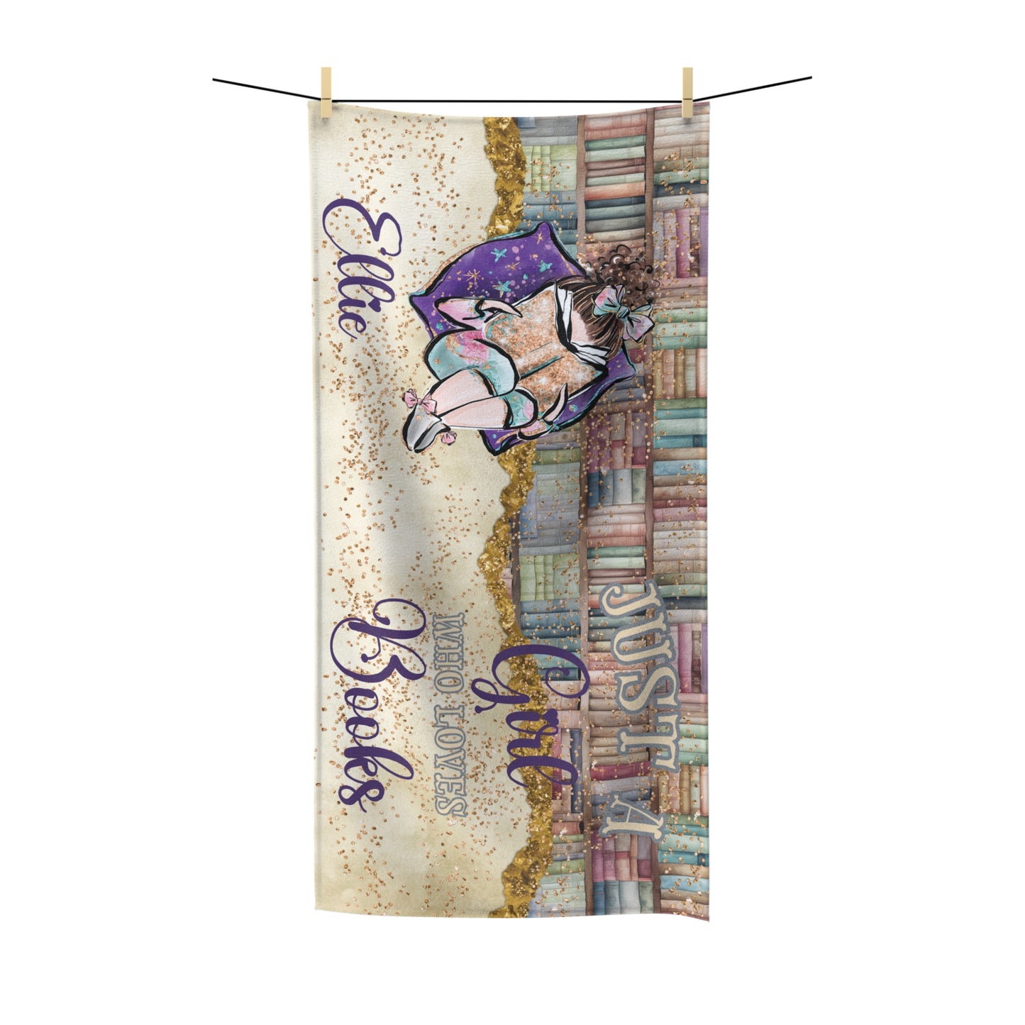 Beach Towel, Just a Girl who Loves Books, Brunette Hair, Polycotton Towel