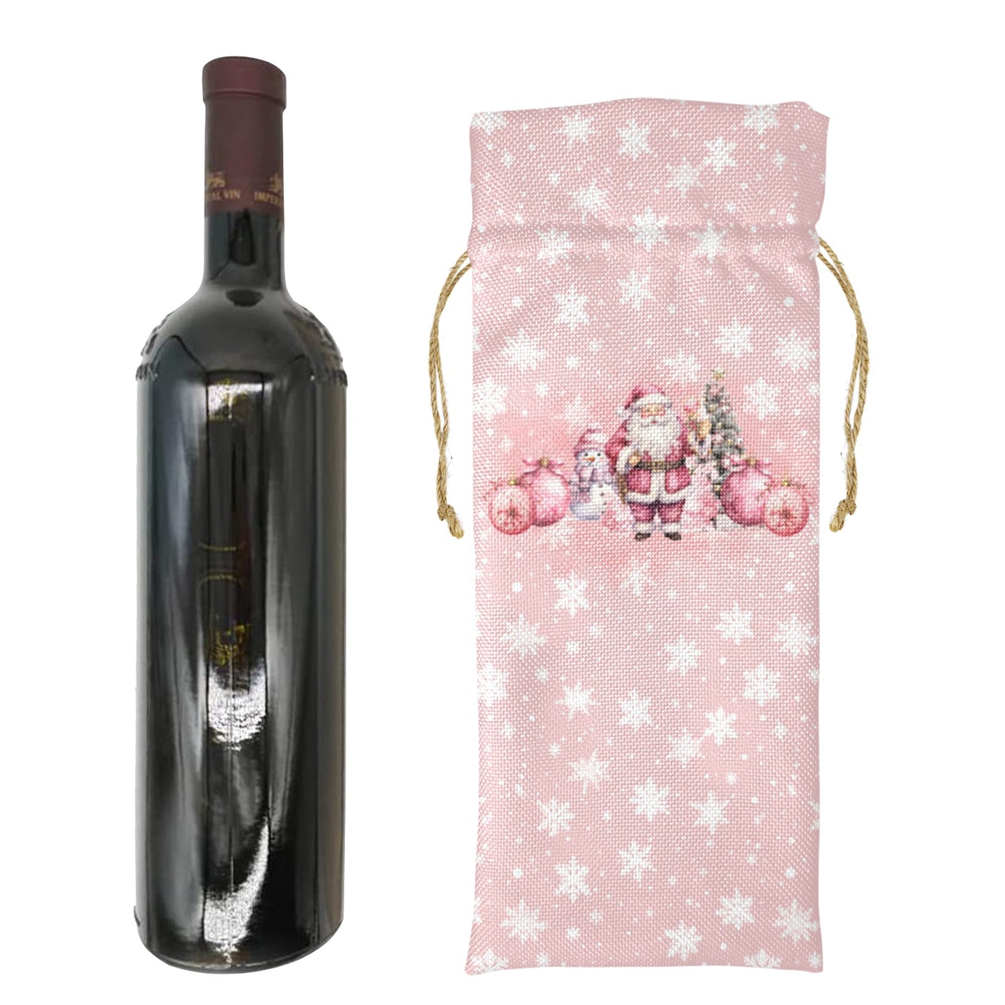 Merry Christmas Pink Christmas Linen Wine Bottle Bag