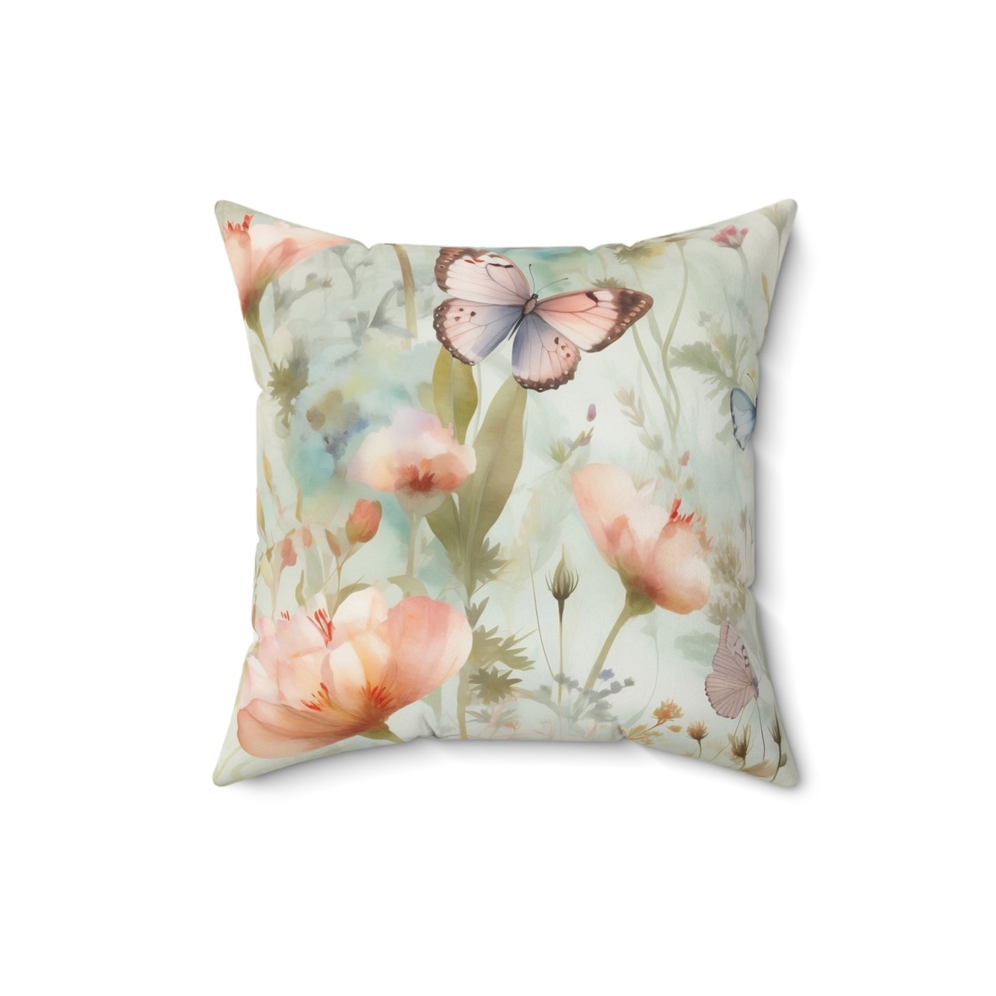 Spun Polyester Square Pillow, Butterfly Floral Cushion