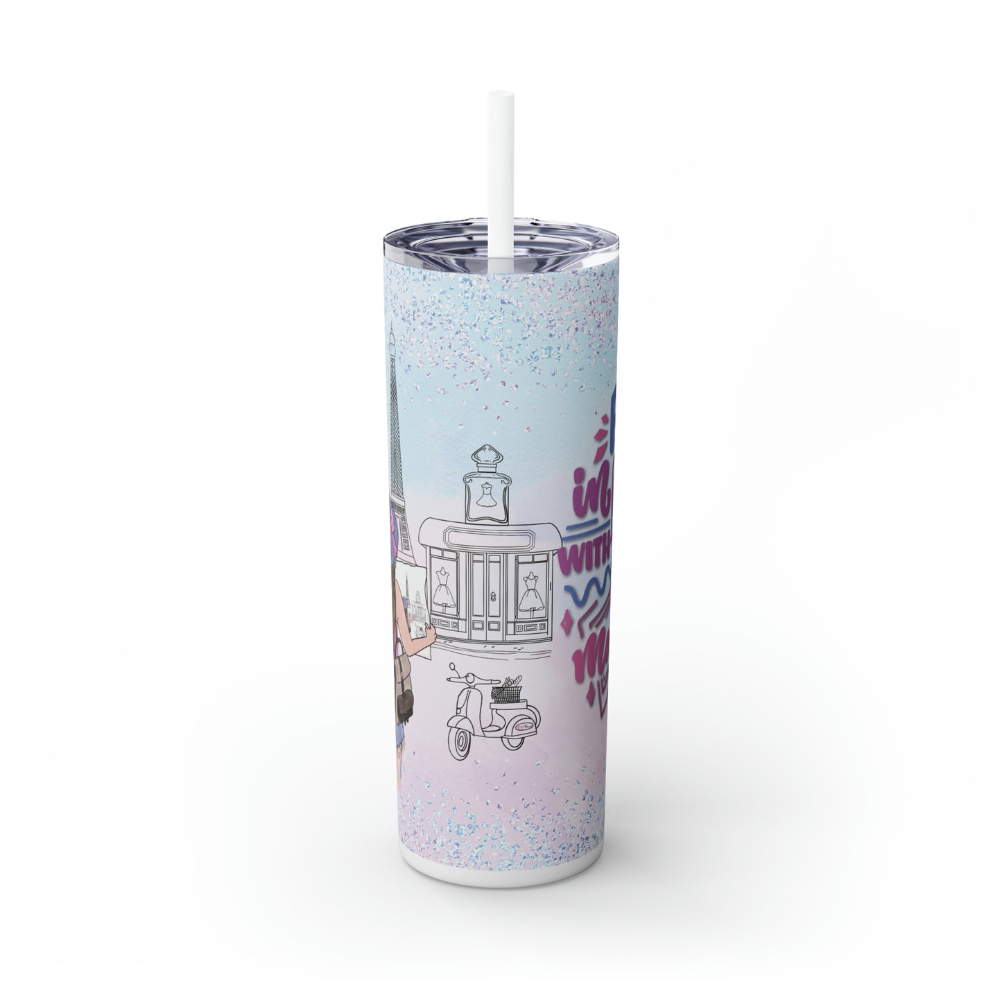 Skinny Tumbler with Straw, 20oz Fall in Love, Personalized, Paris, Fall in Love in the Moments