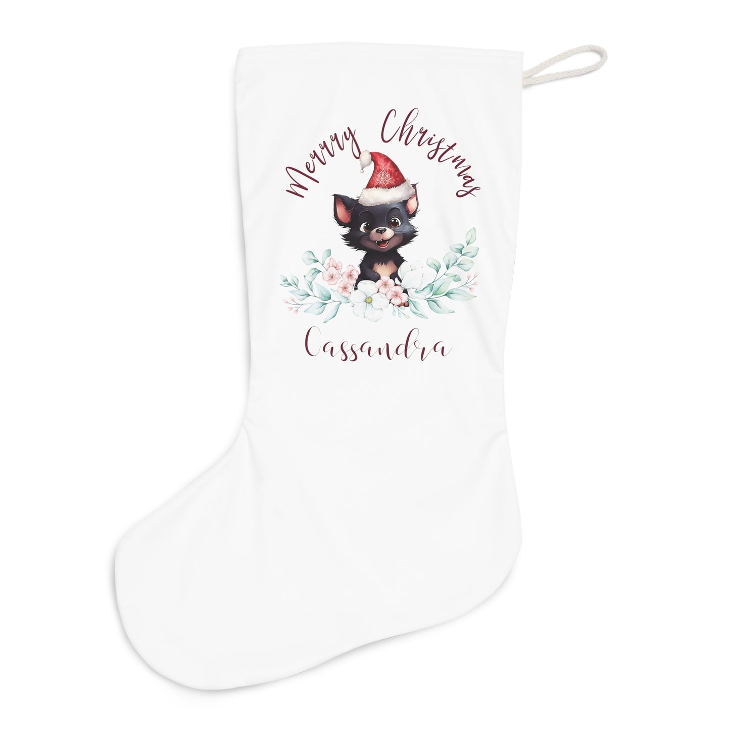 Personalised Santa Stocking, Australian Animals Eucalyptus, Tasmanian Devil