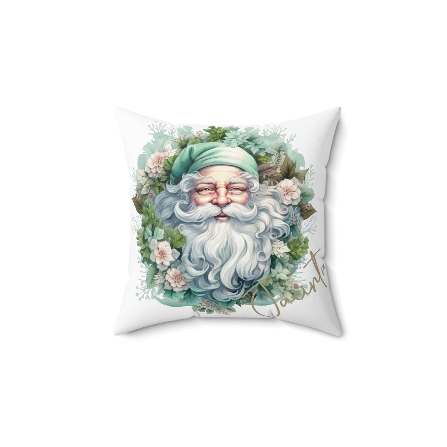 Personalised Christmas Cushion, Santa Wreath, Polyester Square Cushion, Christmas cushion