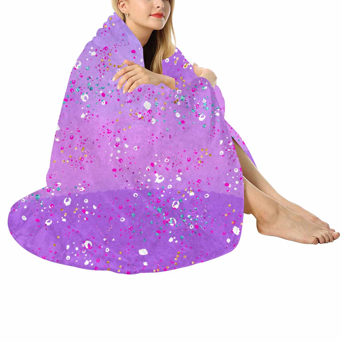 Purple Splash  Circular Micro Fleece Blanket 47"