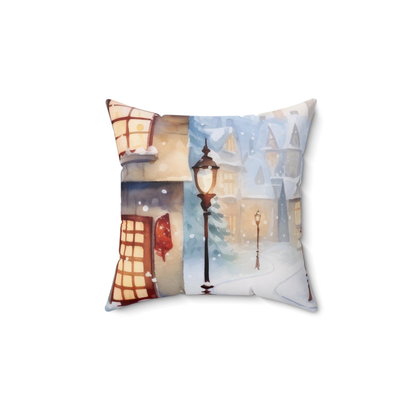 Spun Polyester Square Pillow, Winter Scene Cushion