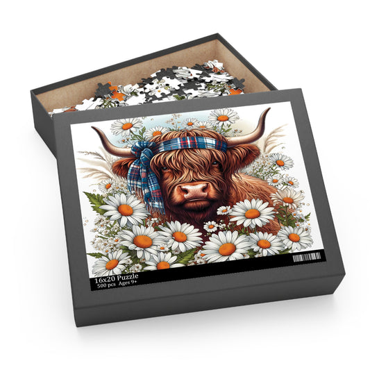 Personalised/Non-Personalised Puzzle, Highland Cow (120, 252, 500-Piece)