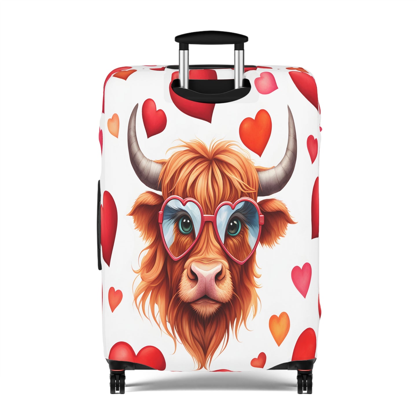 Luggage Cover, Highland Cow, Hearts, awd-239