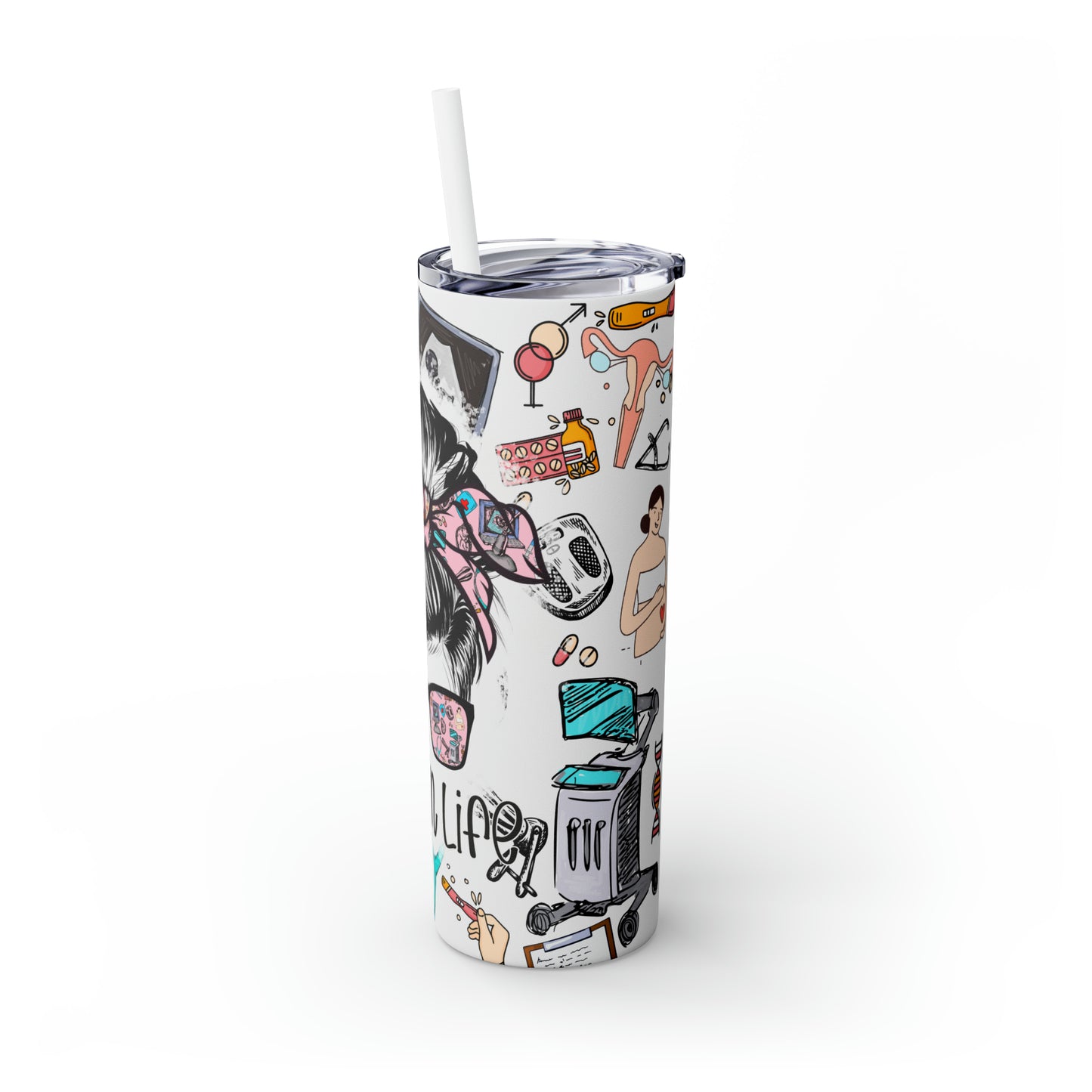 Skinny Tumbler with Straw, 20oz, Obgyn