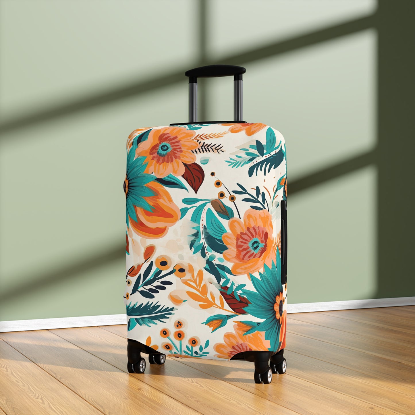 Luggage Cover, Boho Floral, Green and Orange