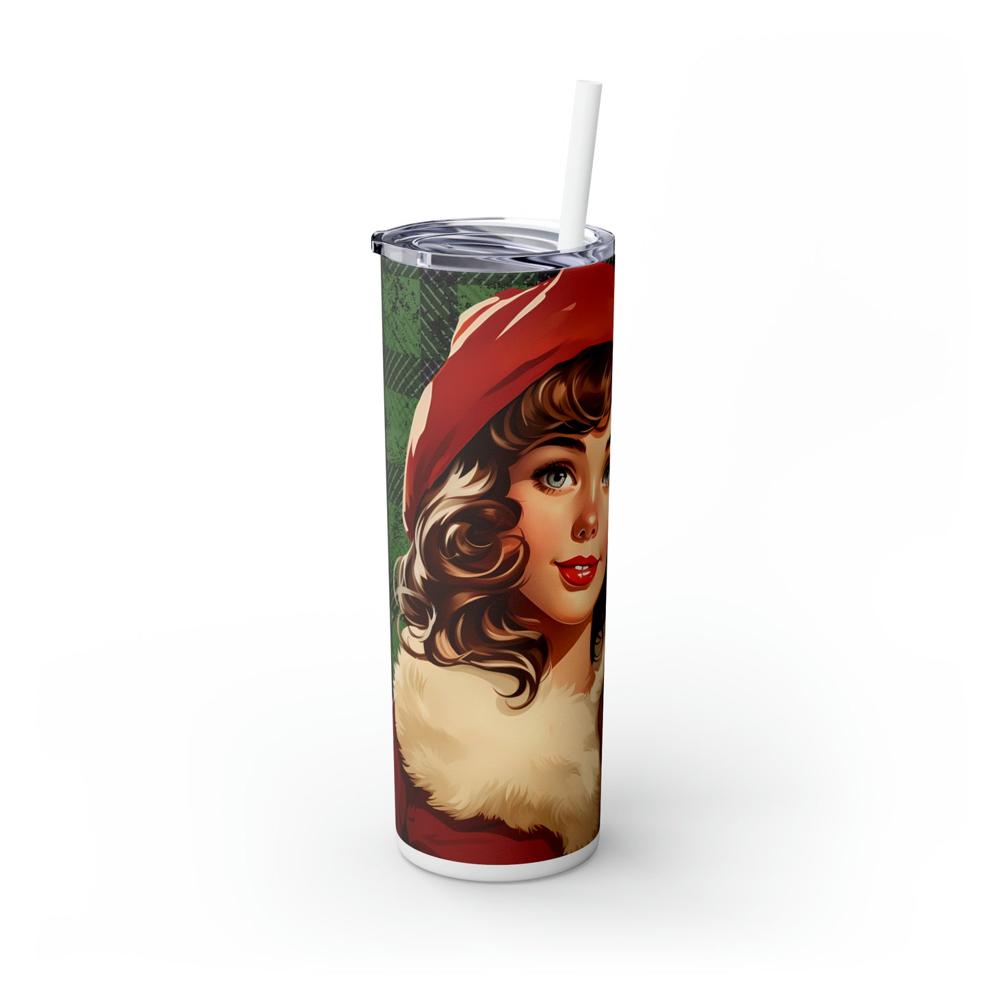 Skinny Tumbler with Straw, 20oz, Retro Christmas