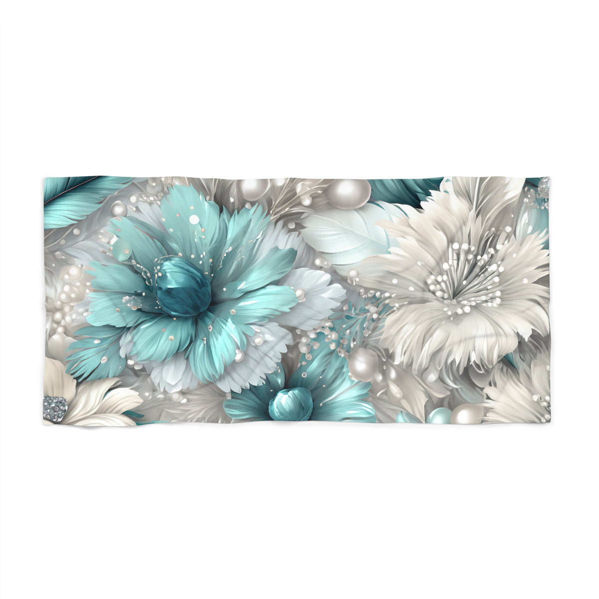 Beach Towel,  Turquoise Floral, Polycotton Towel, 2 sizes Available
