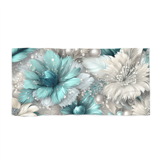 Beach Towel,  Turquoise Floral, Polycotton Towel, 2 sizes Available