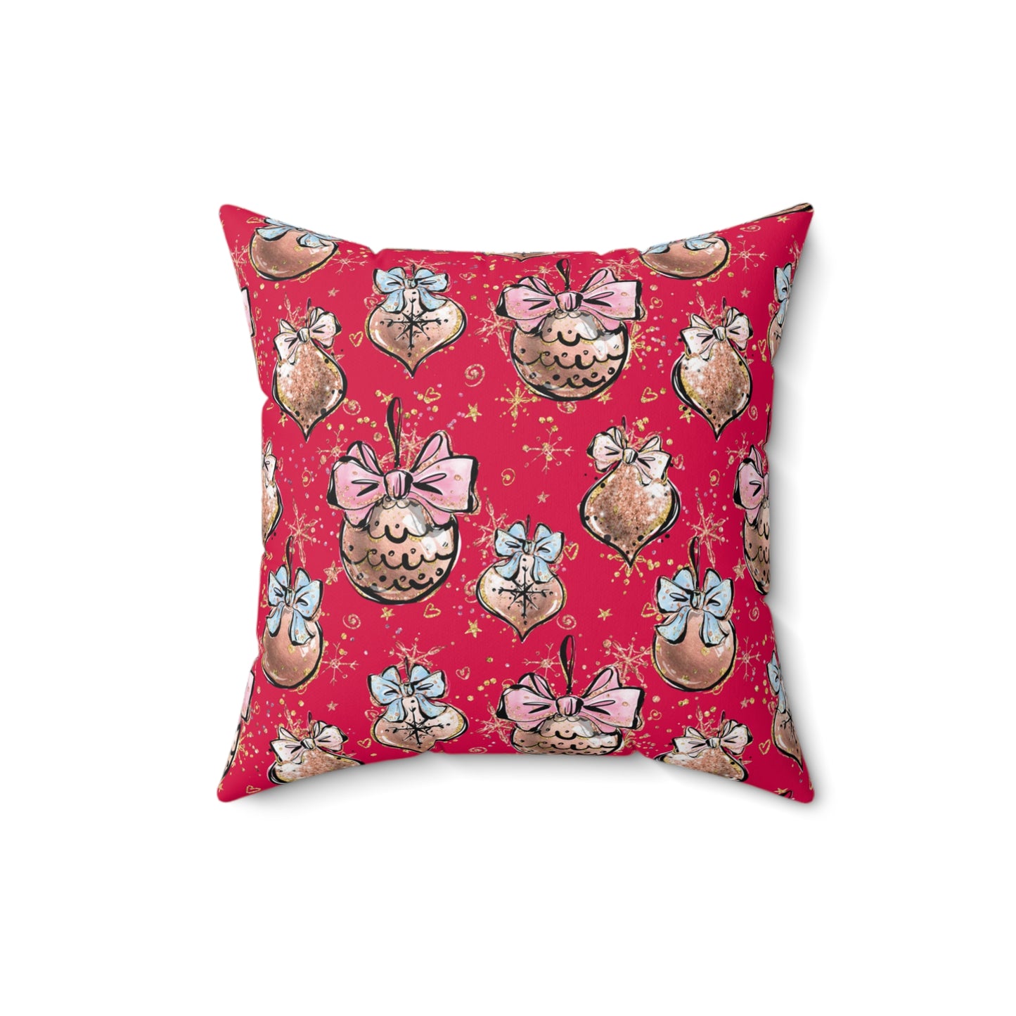 Spun Polyester Square Pillow, Christmas Baubles Cushion