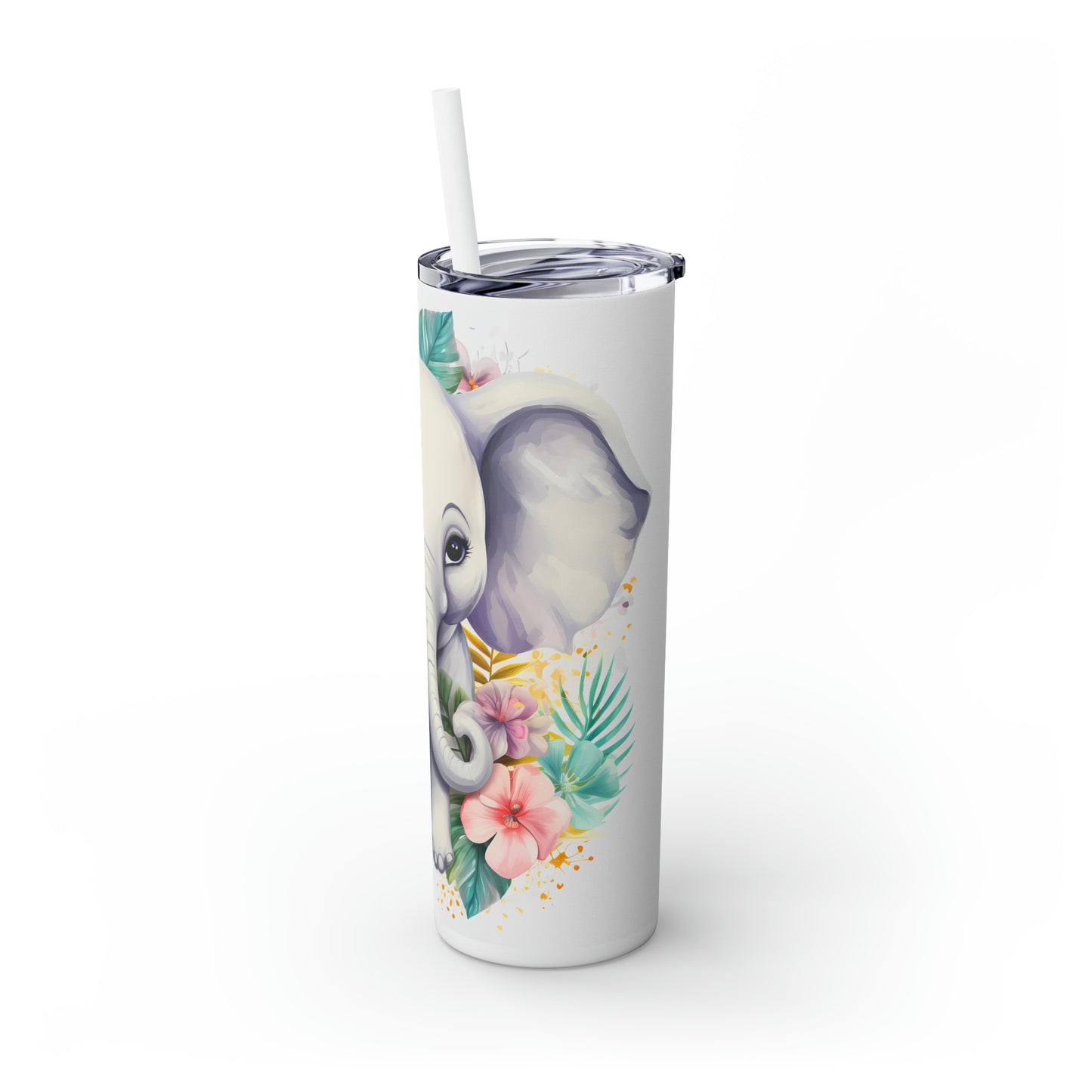 Skinny Tumbler with Straw, 20oz, Elephant, awd-254