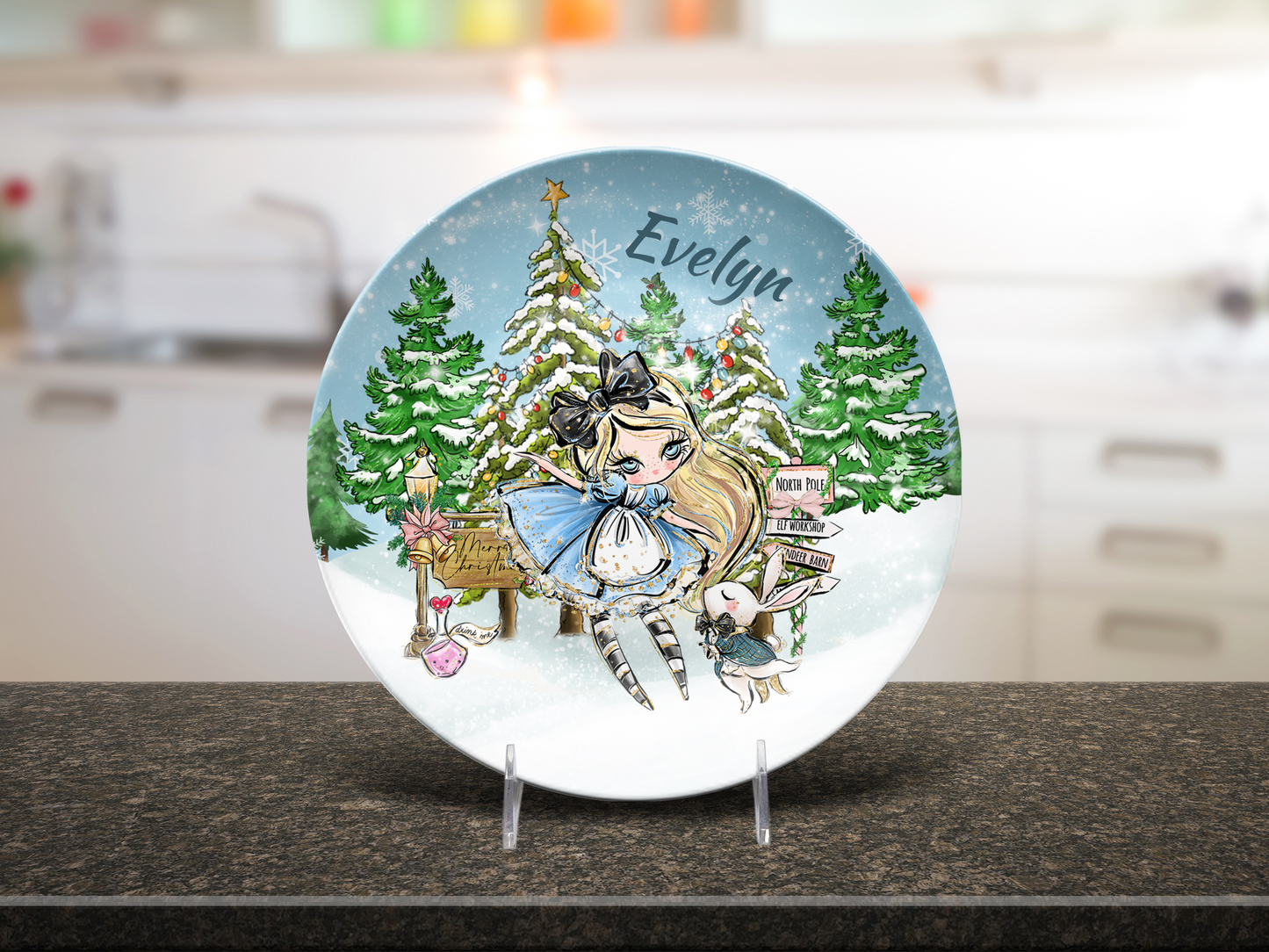 Personalized Christmas Plate for Kids or Adults, Custom Holiday Tableware, Unbreakable Winter Dinnerware