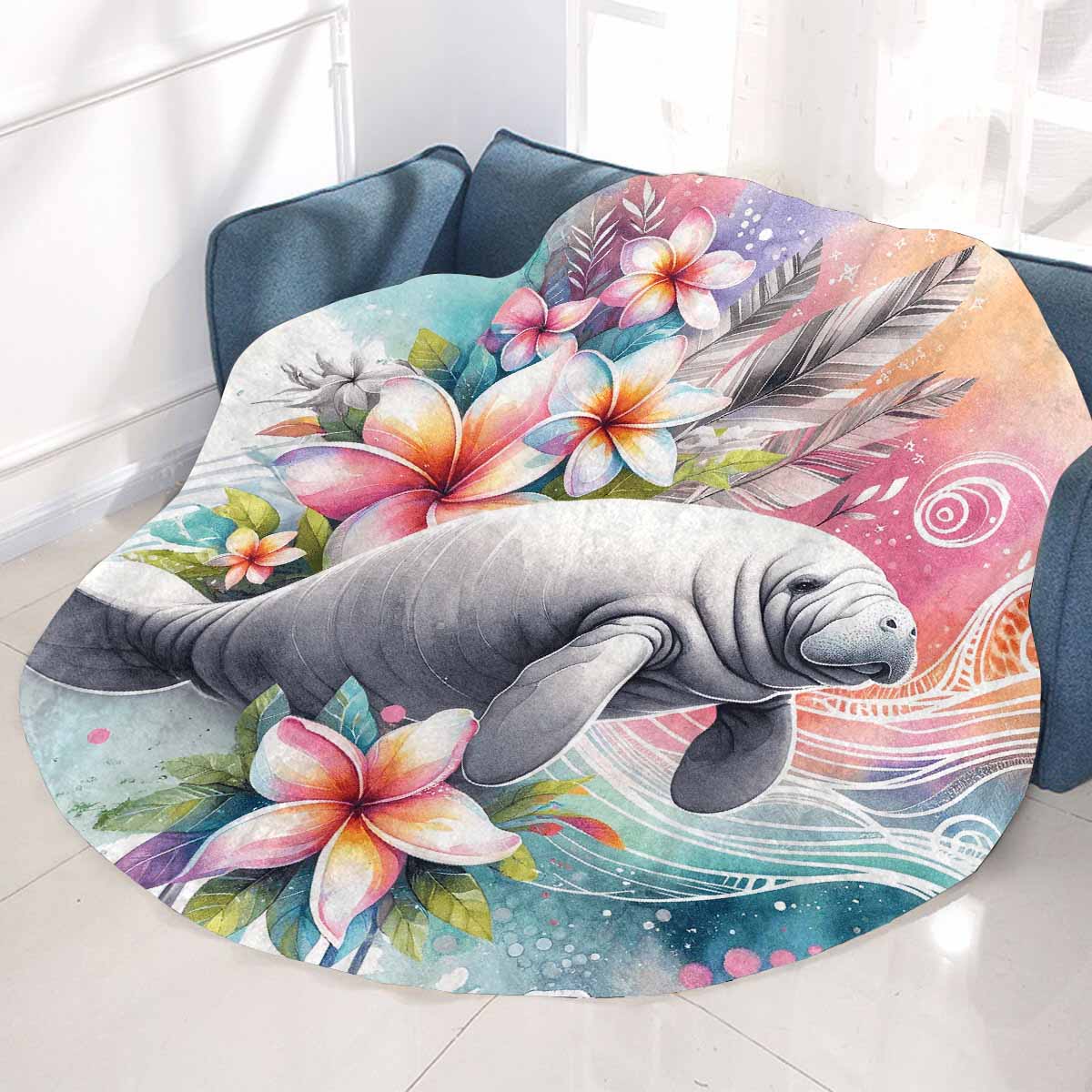 Sea_Animals_Dugong_Awd351102  Circular Micro Fleece Blanket 47"
