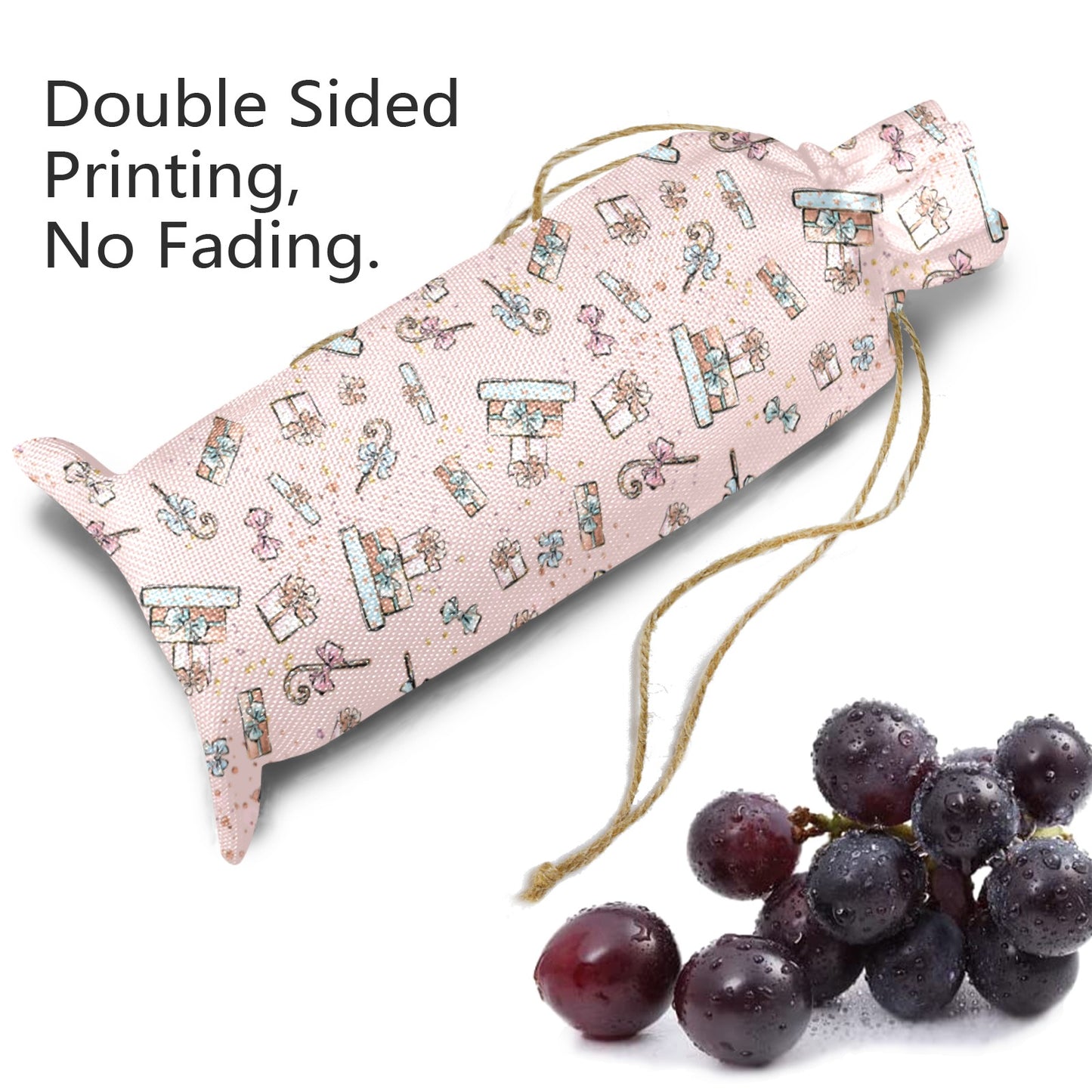 Pink Xmas Linen Wine Bottle Bag