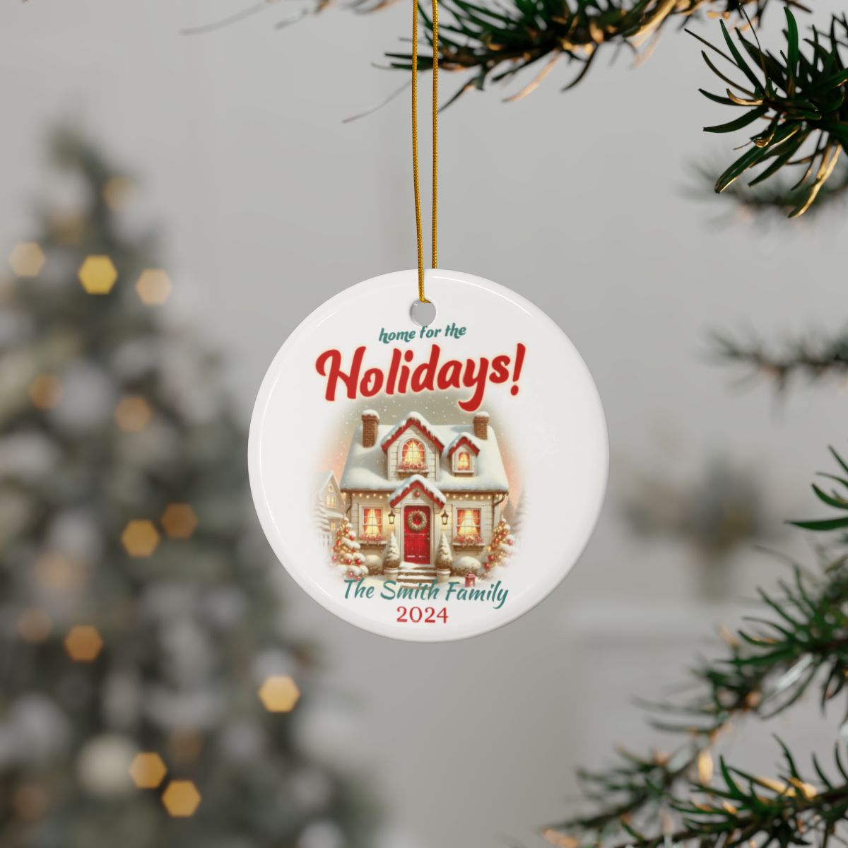 Personalized Holiday Ornament, Custom Ceramic Xmas Decoration, Winter Home Keepsake