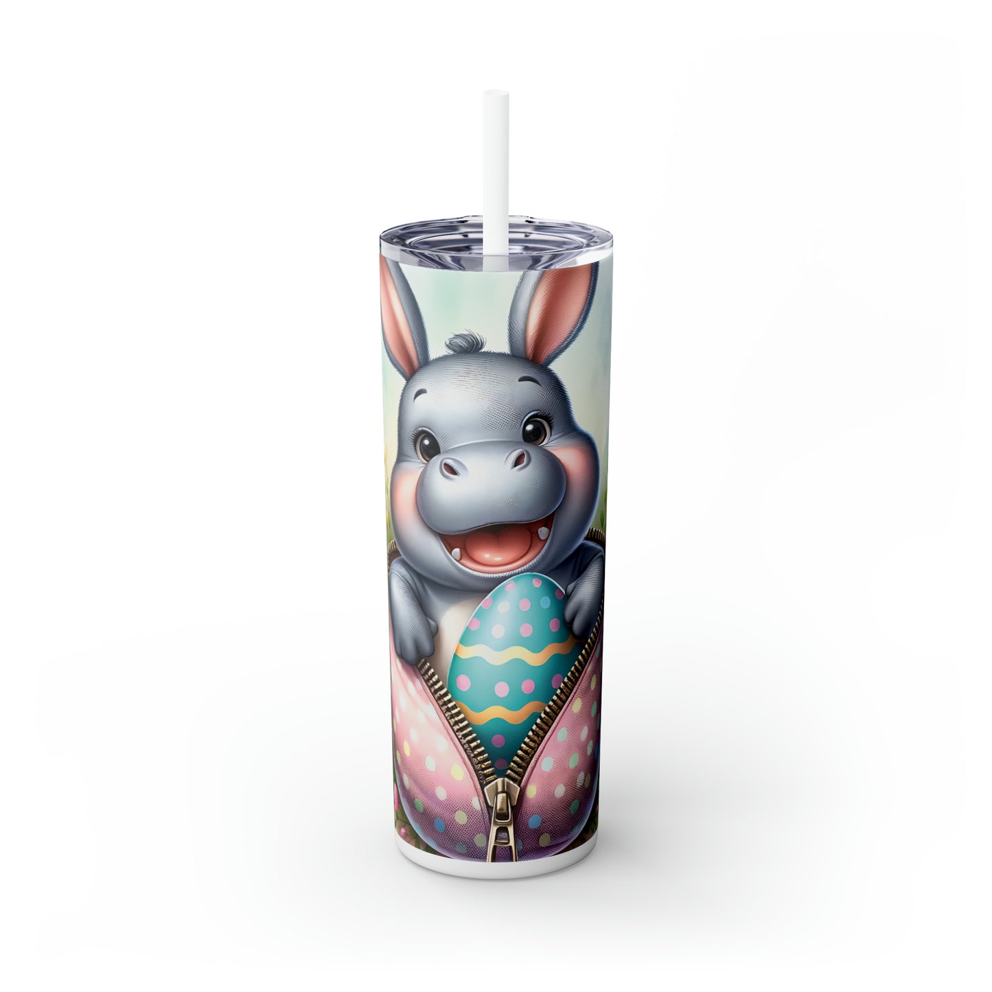 Skinny Tumbler with Straw, 20oz, Easter, Baby Hippo, awd-1267