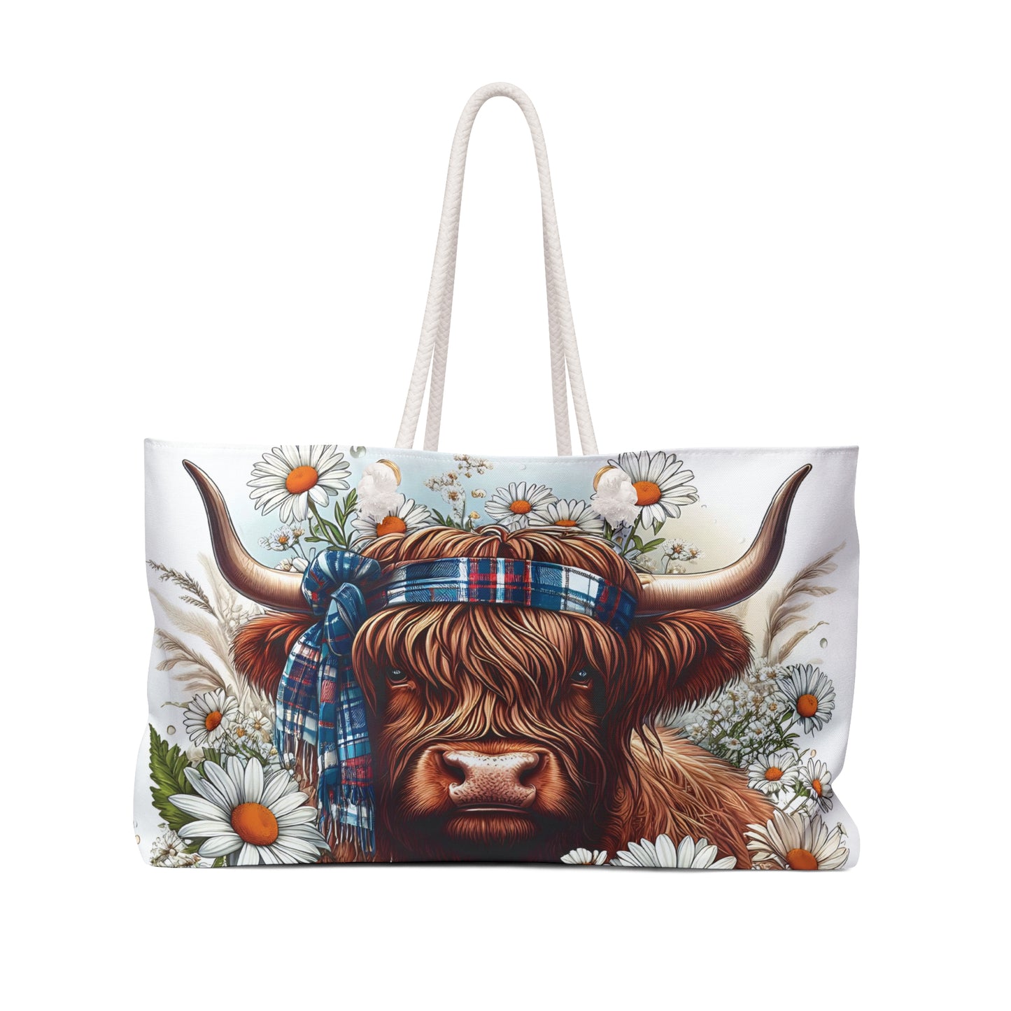 Personalised/Non-Personalised Weekender Bag, Highland Cow, Large Weekender Bag, Beach Bag, Book Bag