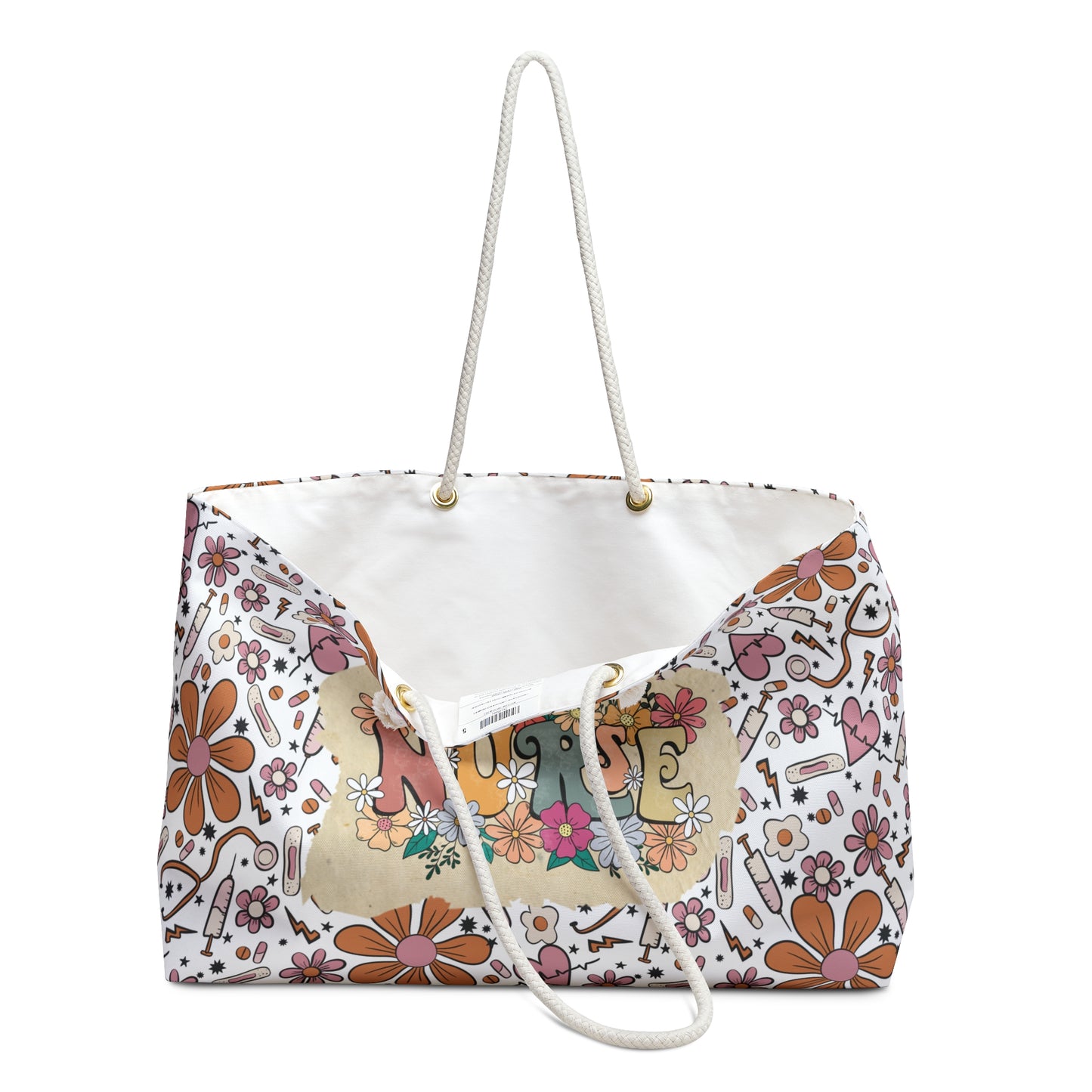 Weekender Bag, Floral, Large Weekender Bag, Beach Bag, Nurse, Medical Instruments design