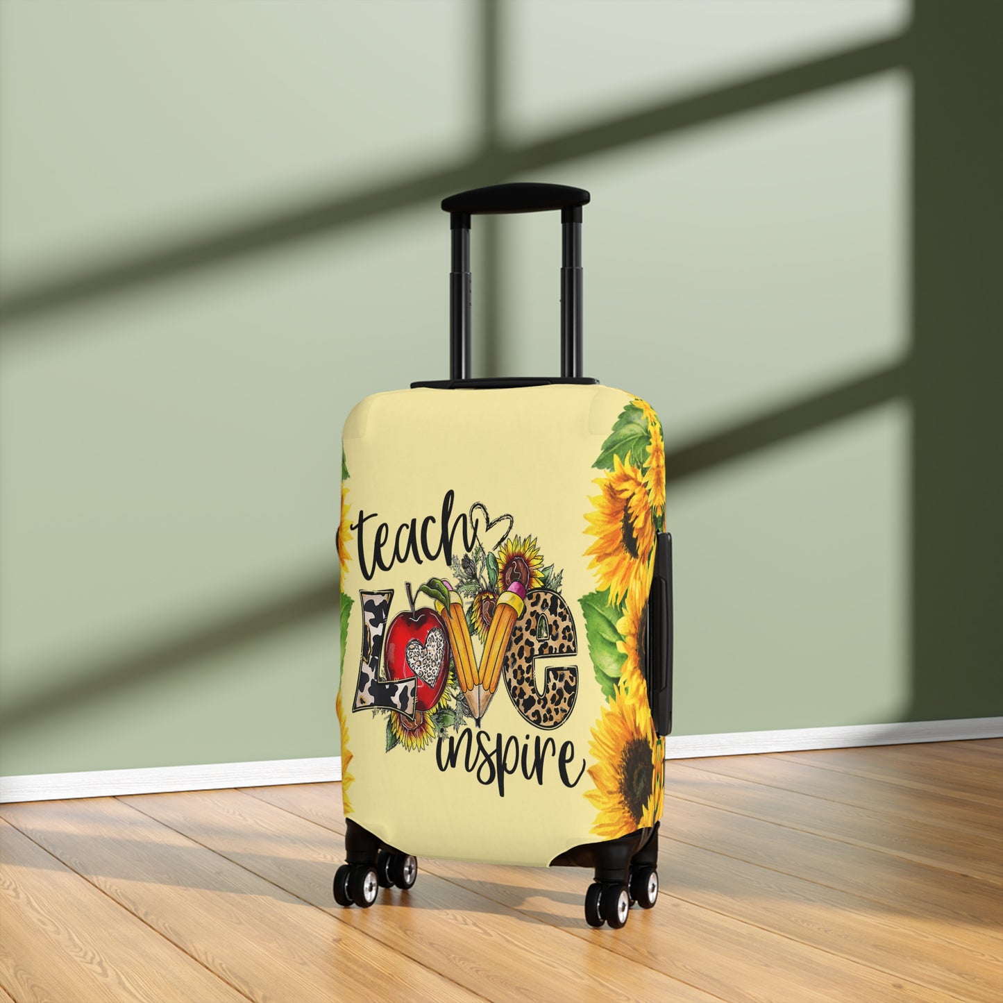 Luggage Cover, Teacher, Sunflowers, Teach, Love, Inspire, awd-1756