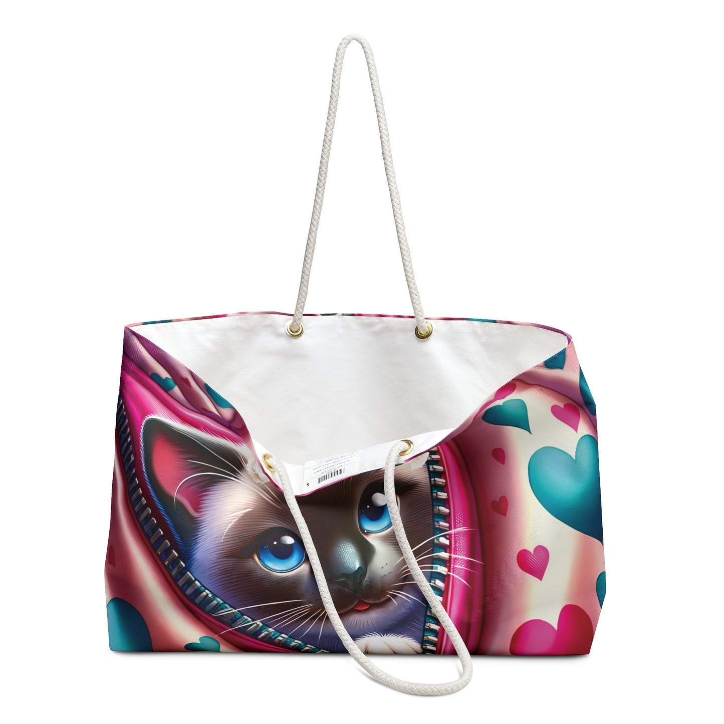 Personalised/Non-Personalised Weekender Bag, Cute Cat, Valentines Day, Large Weekender Bag, Beach Bag, Book Bag