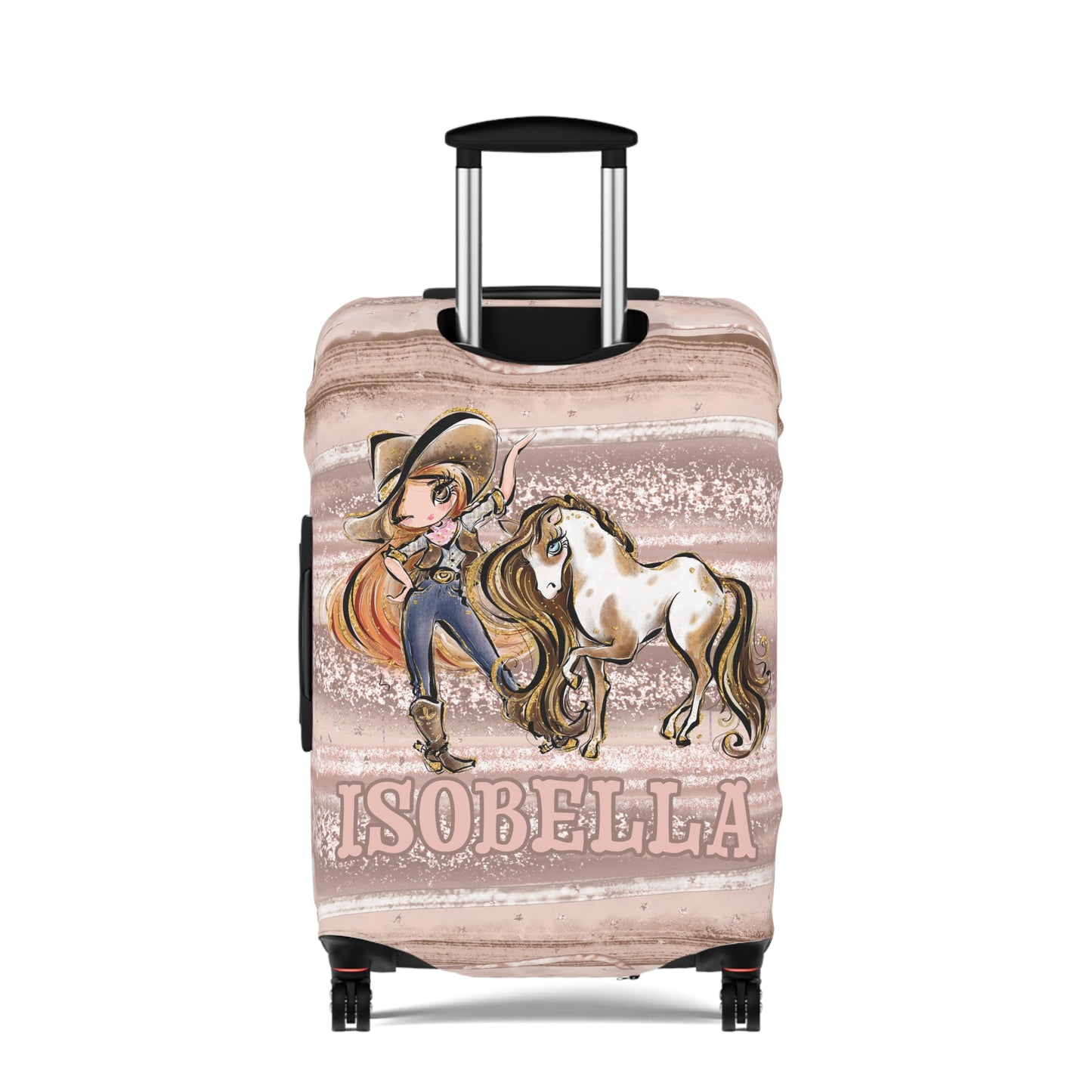 Luggage Cover, Howdy Cowgirl and Horse, Red Hair Brown Eyes