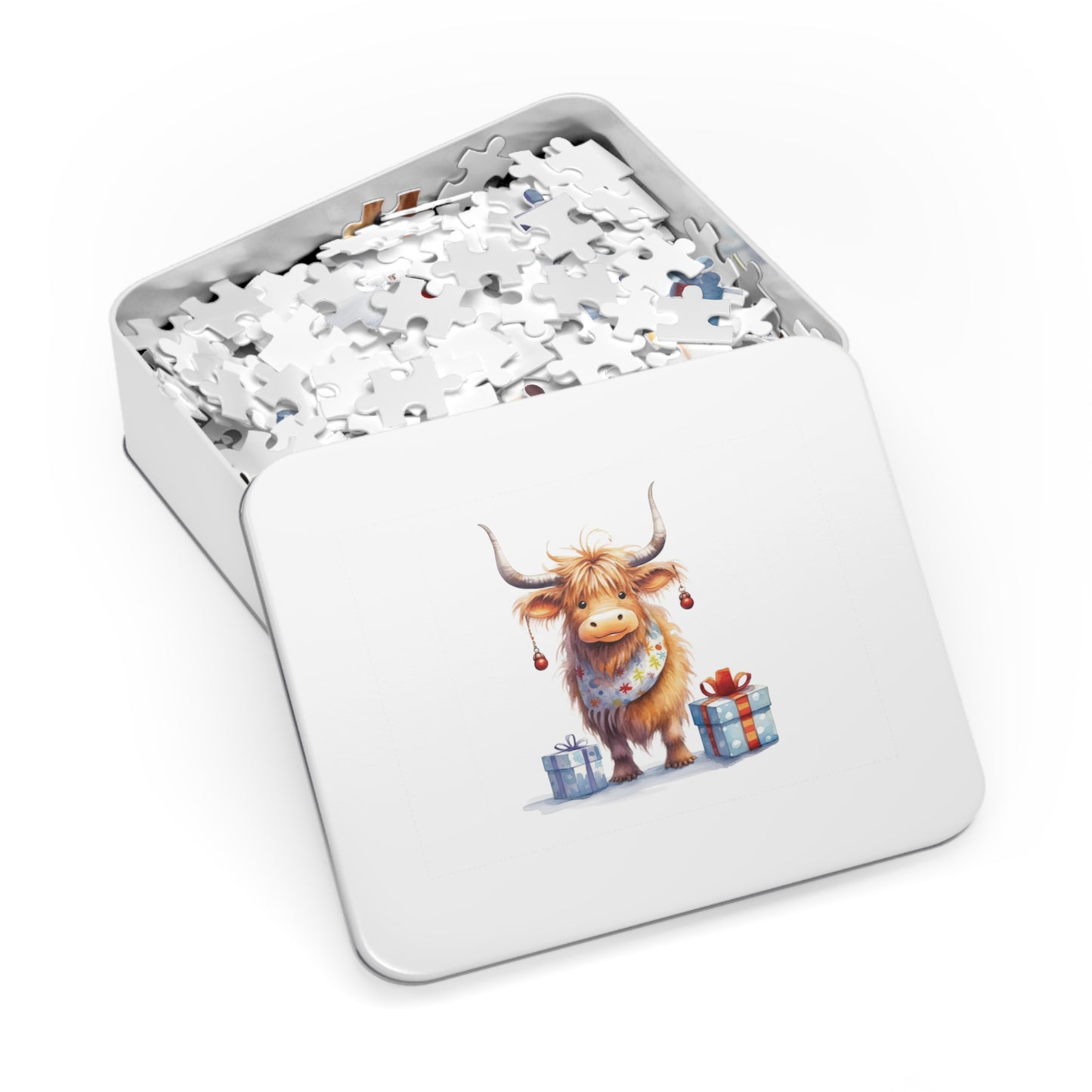 Puzzle, Christmas Highland Cow, Personalised/Non-Personalised (30, 110, 252, 500,1000-Piece)