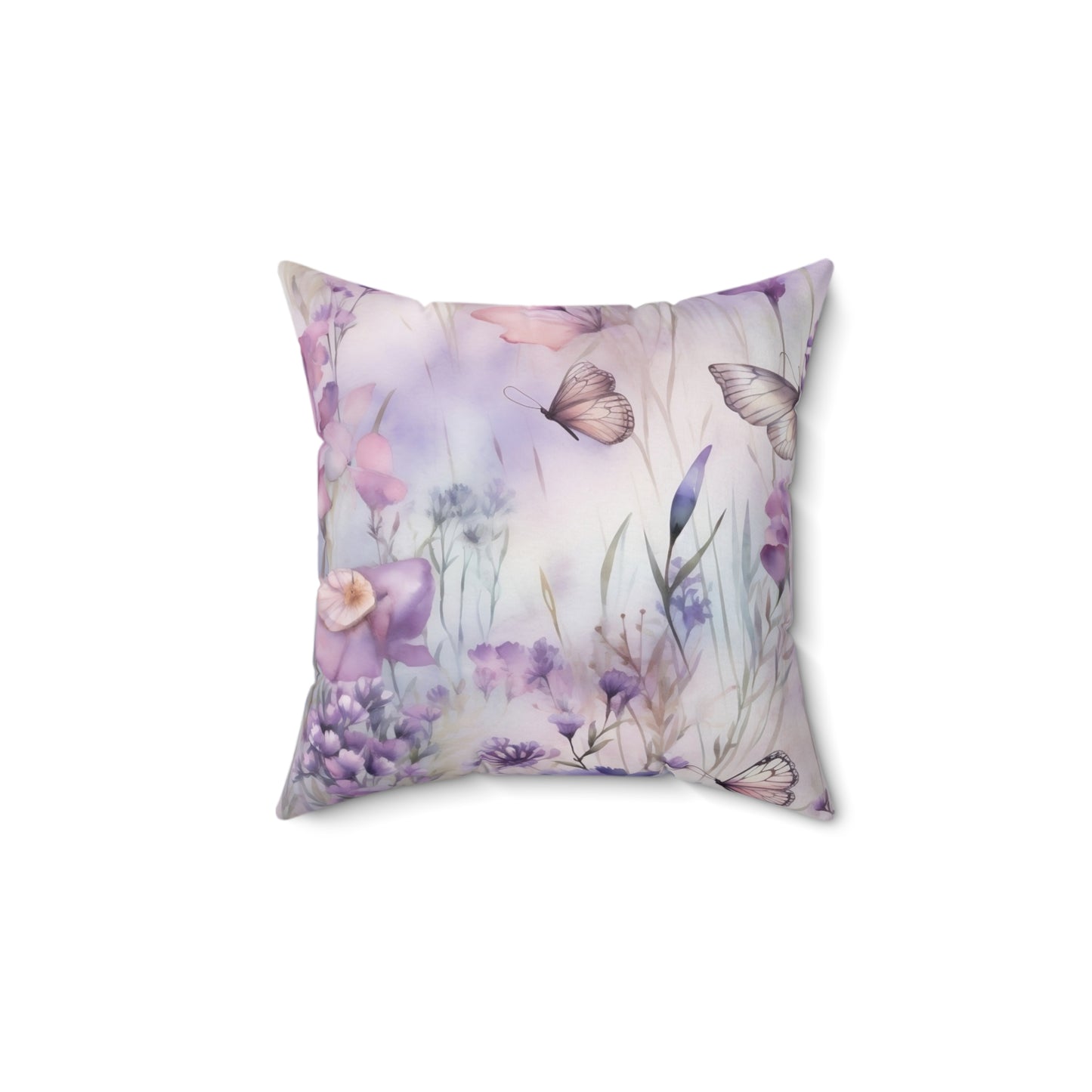 Spun Polyester Square Pillow, Butterfly Floral Cushion