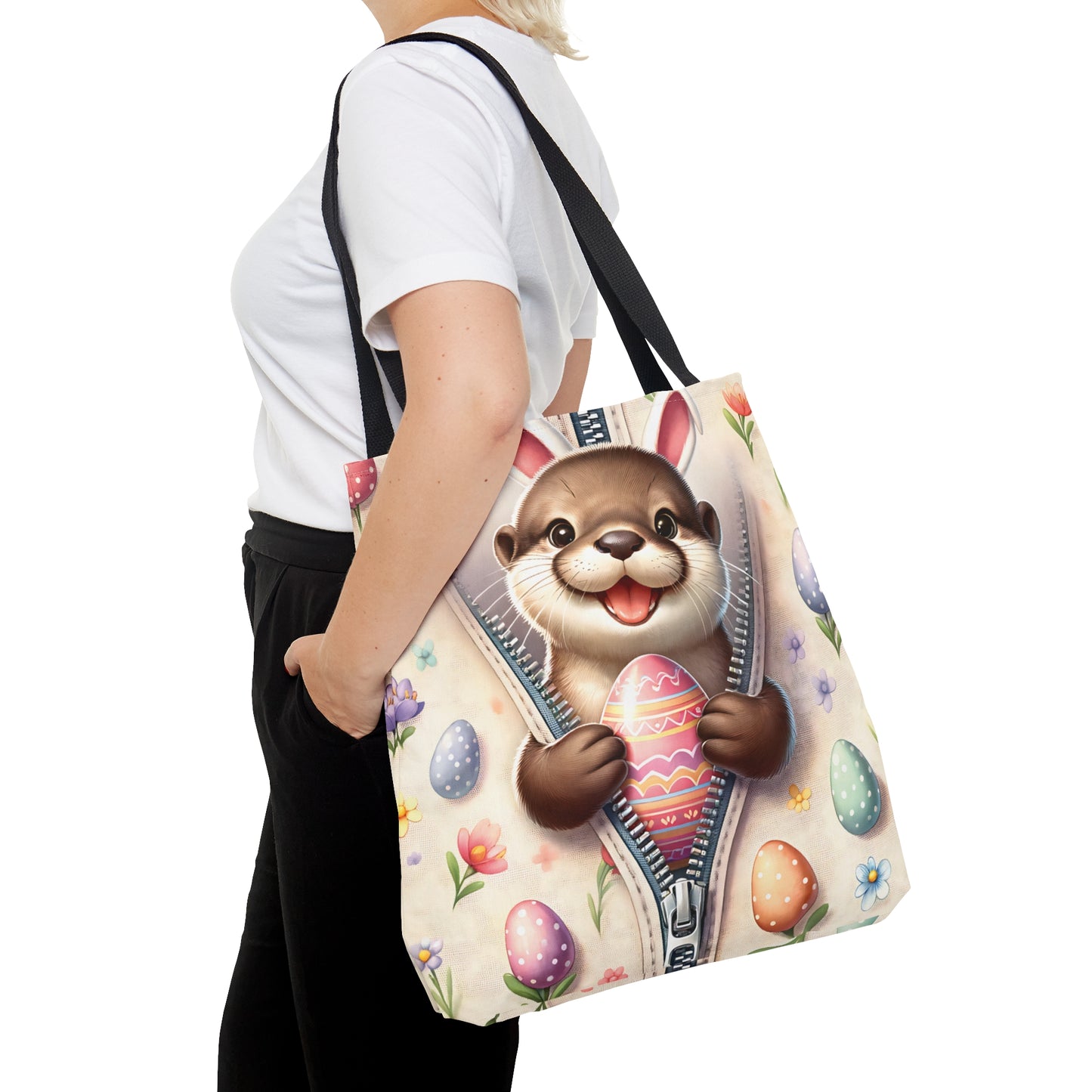 Tote Bag, Easter, Cute Otter with Bunny Ears, Personalised/Non-Personalised Tote bag