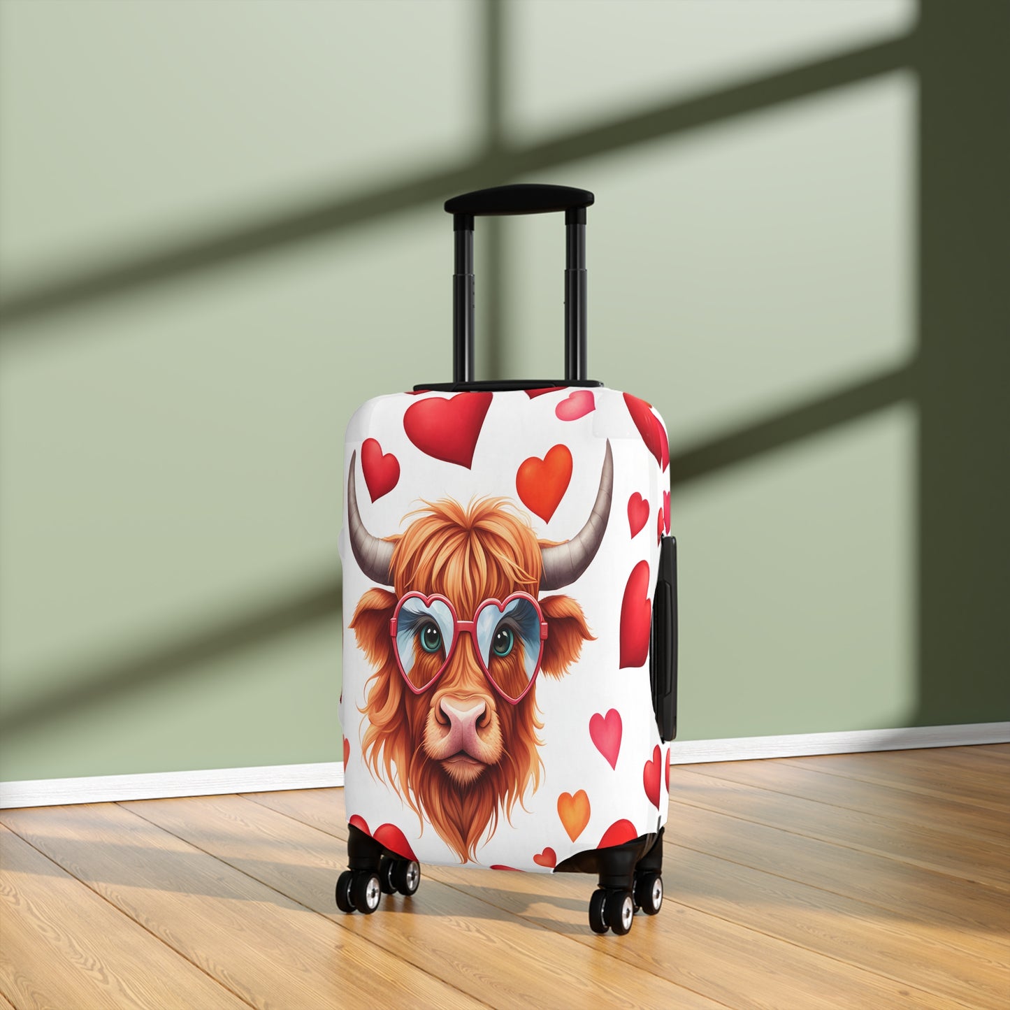 Luggage Cover, Highland Cow, Hearts, awd-239