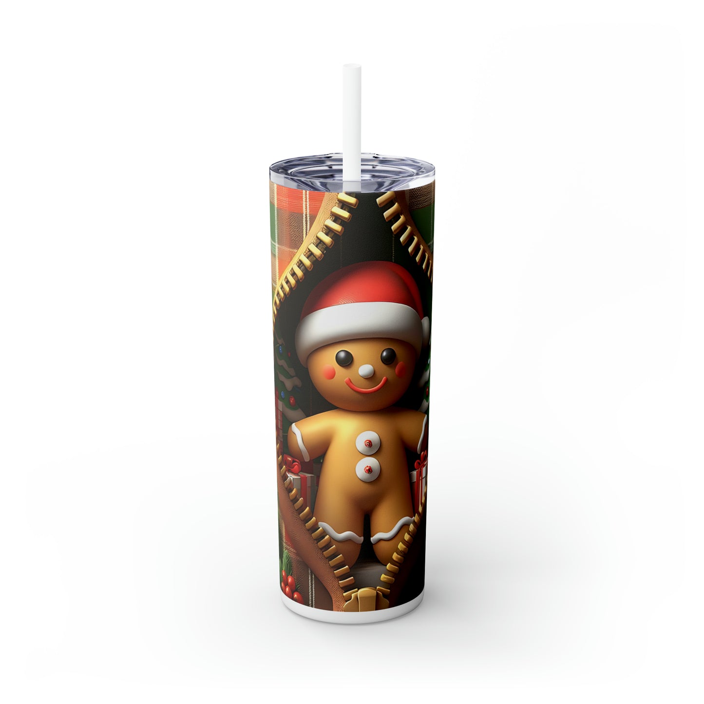 Skinny Tumbler with Straw, 20oz, Gingerbread Man, awd-851