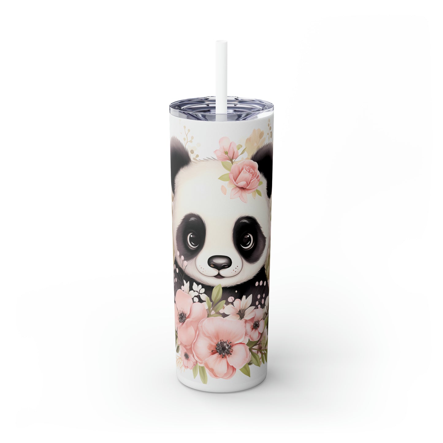 Skinny Tumbler with Straw, 20oz, Panda