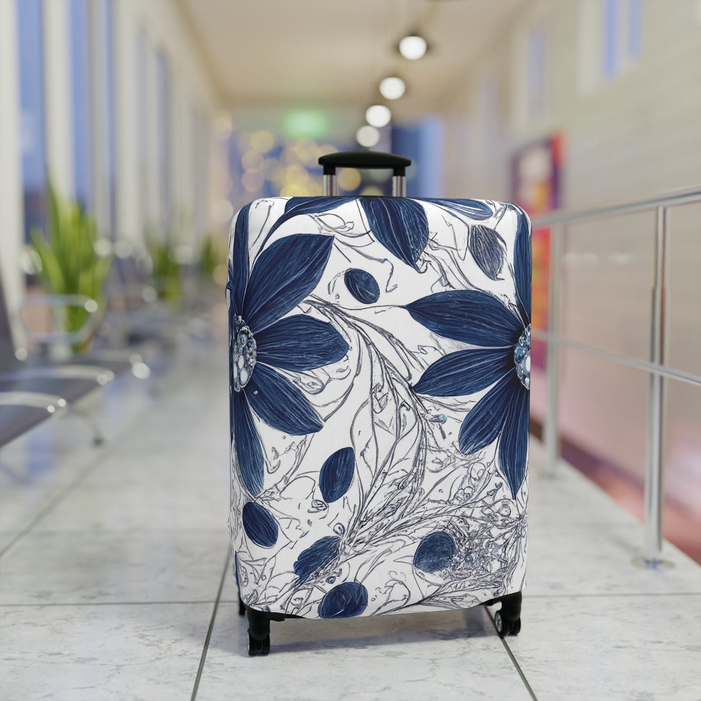 Luggage Cover, Blue Floral-3