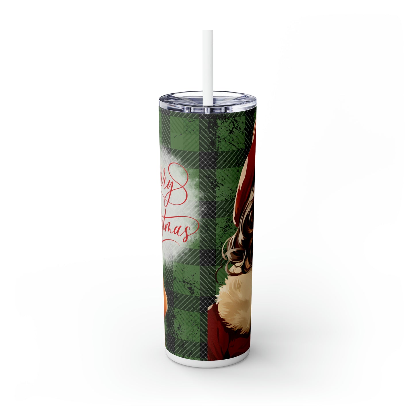 Skinny Tumbler with Straw, 20oz, Retro Christmas