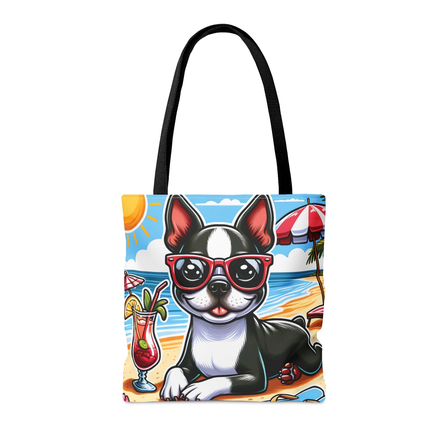 Tote Bag, Dog on Beach, Boston Terrier, Tote bag, awd-1103