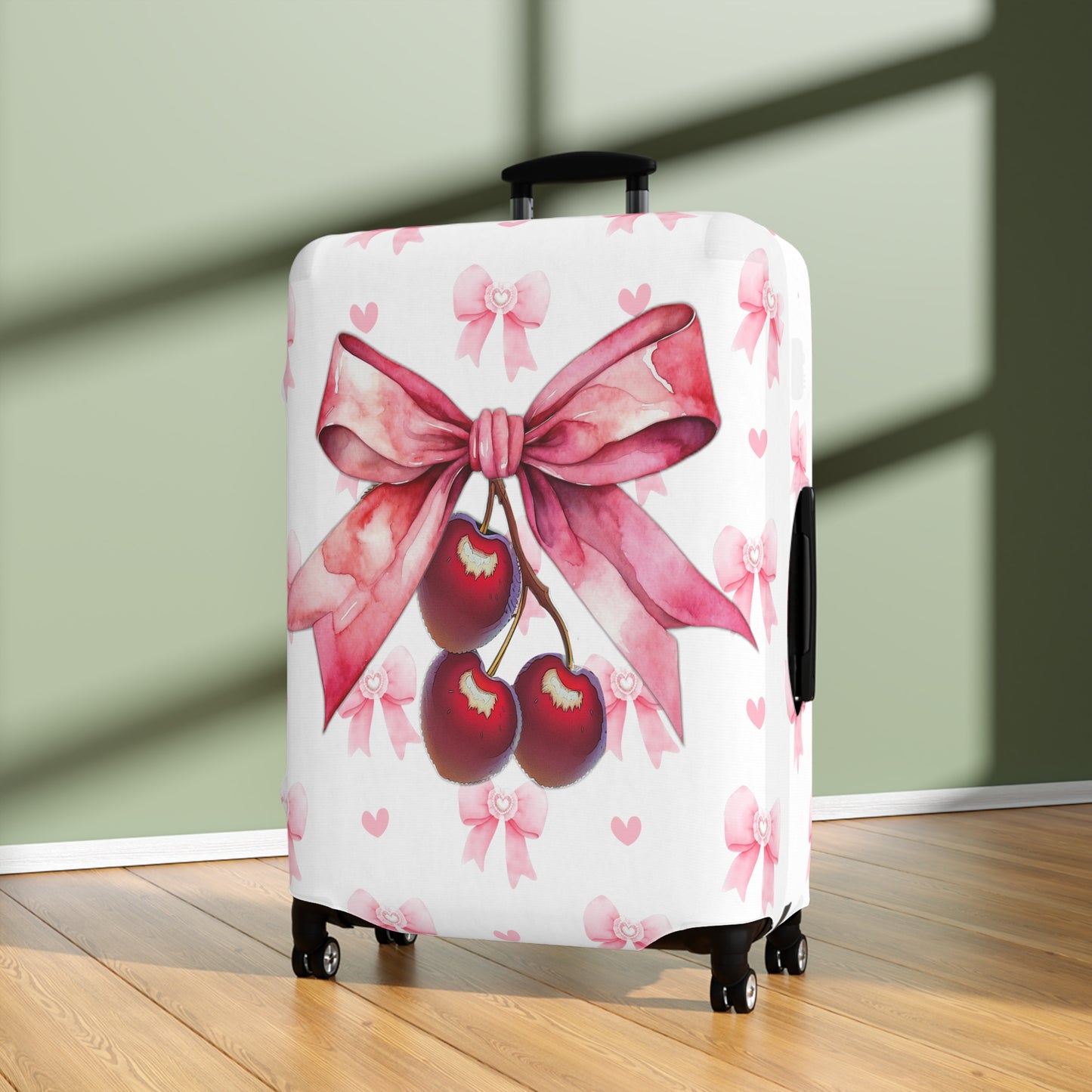 Luggage Cover, Rockabilly, Coquette, Pink Ribbons, Cherries and Ribbon, awd-2505