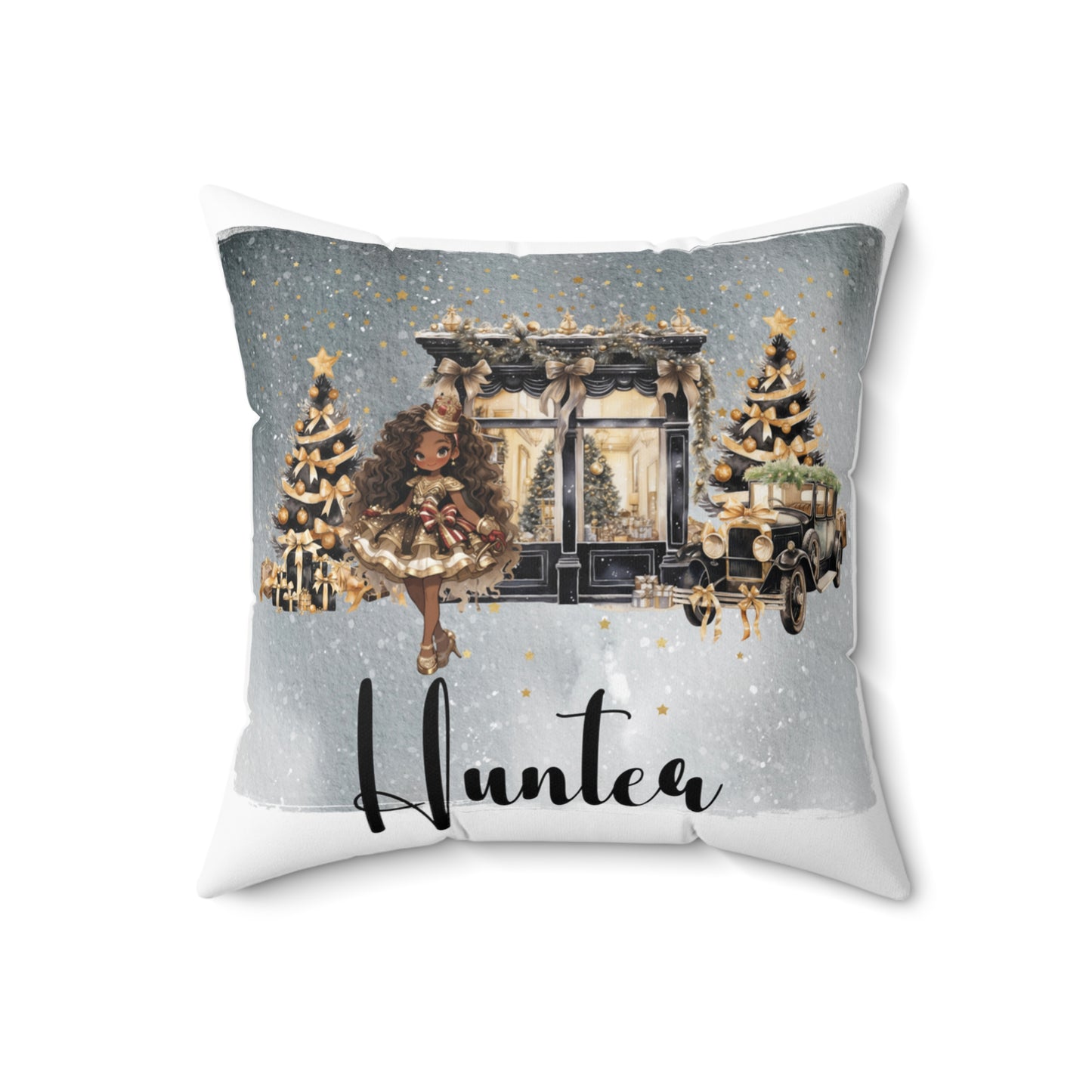 Personalised Christmas Cushion, Polyester Square Cushion, Black and Gold Christmas cushion