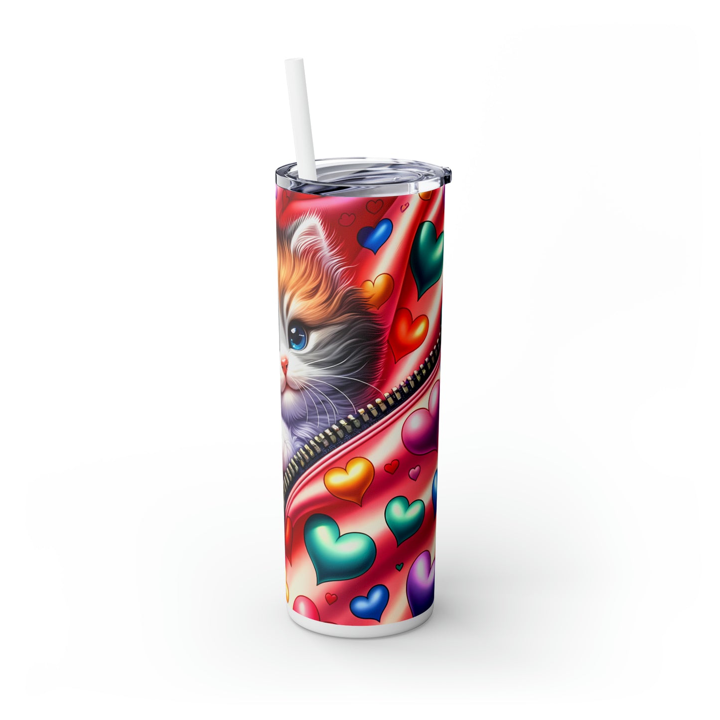 Skinny Tumbler with Straw, 20oz, Cat, Valentines Day, awd-873