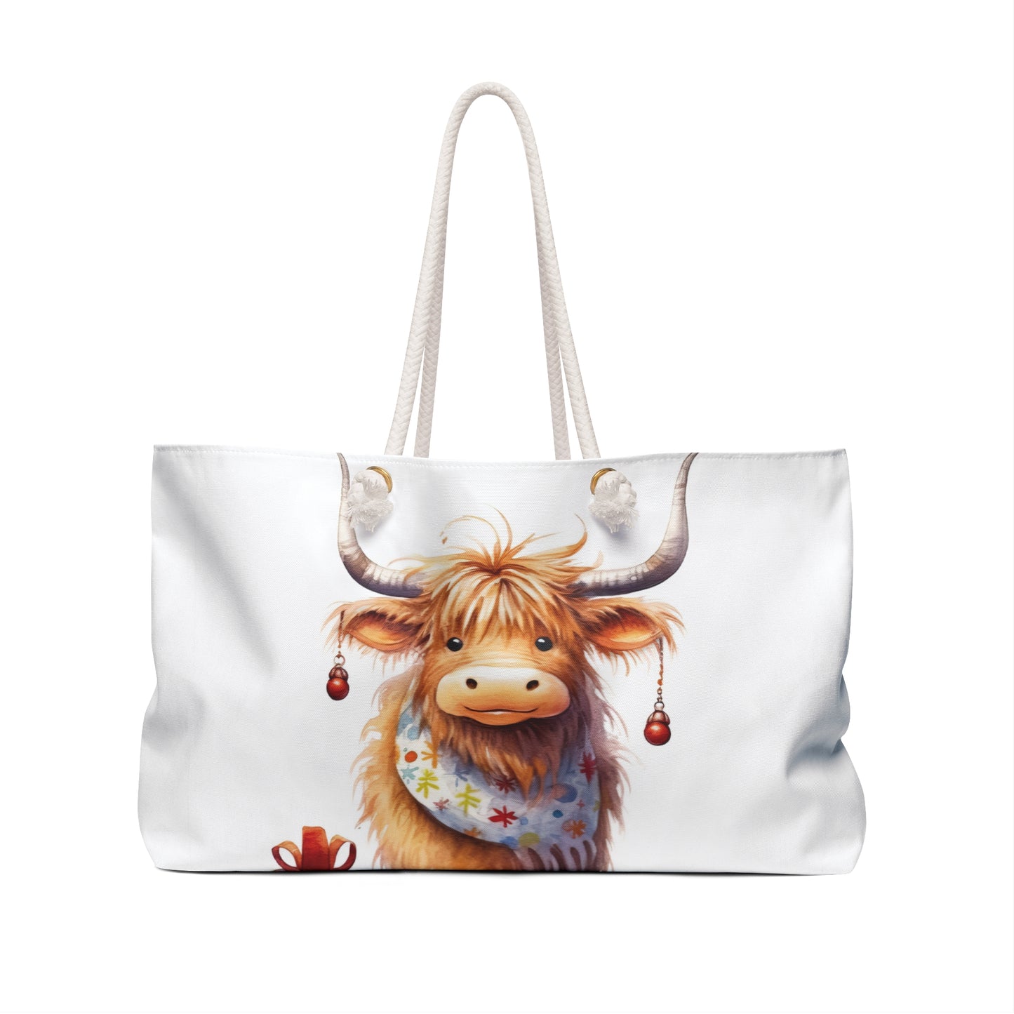 Personalised/Non-Personalised Weekender Bag, Highland Cow, Large Weekender Bag, Beach Bag, Book Bag