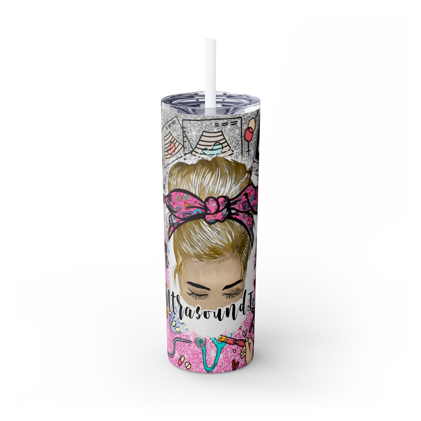 Skinny Tumbler with Straw, 20oz, Occupations, Ultrasound Tech Blonde Hair