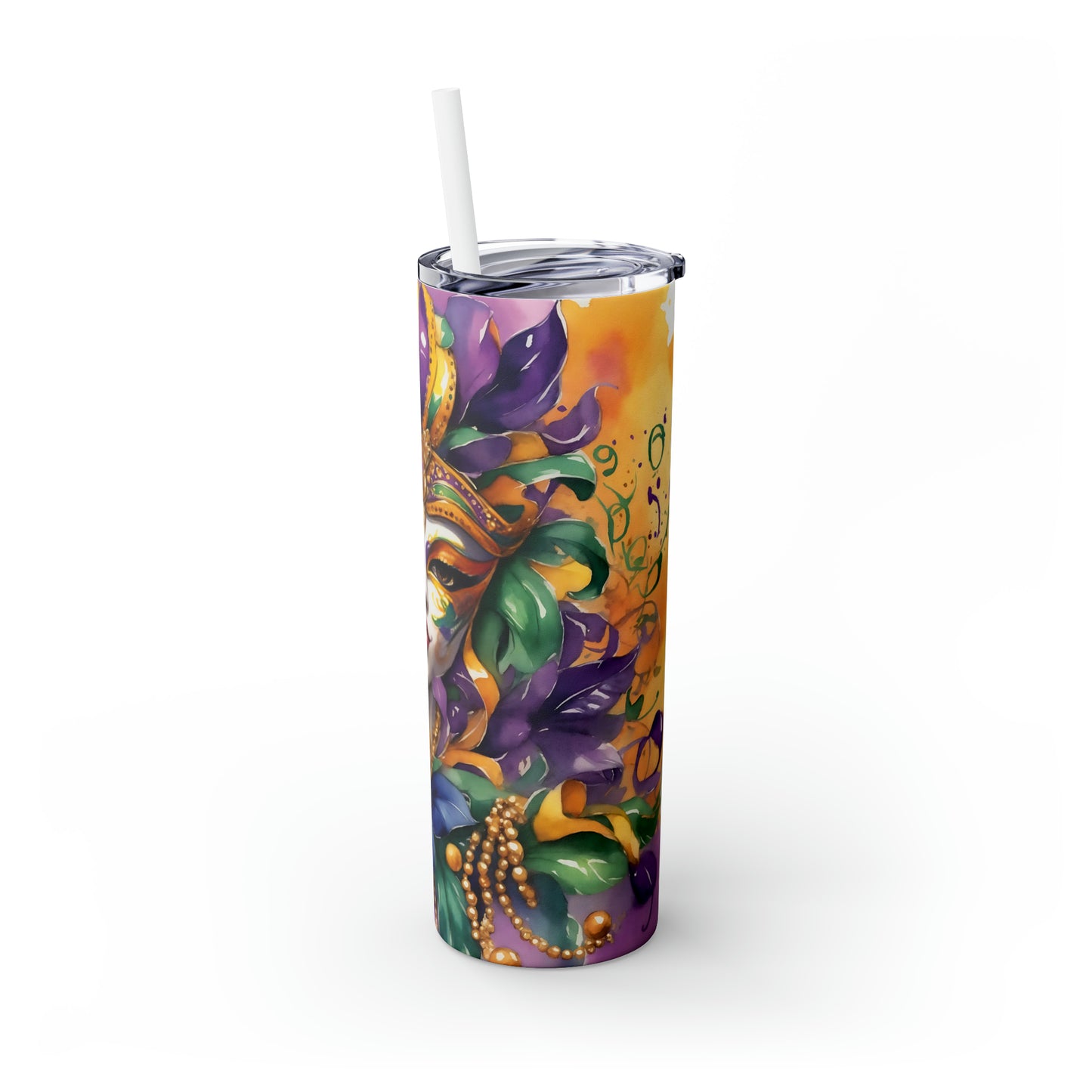 Skinny Tumbler with Straw, 20oz, Mardi Gras