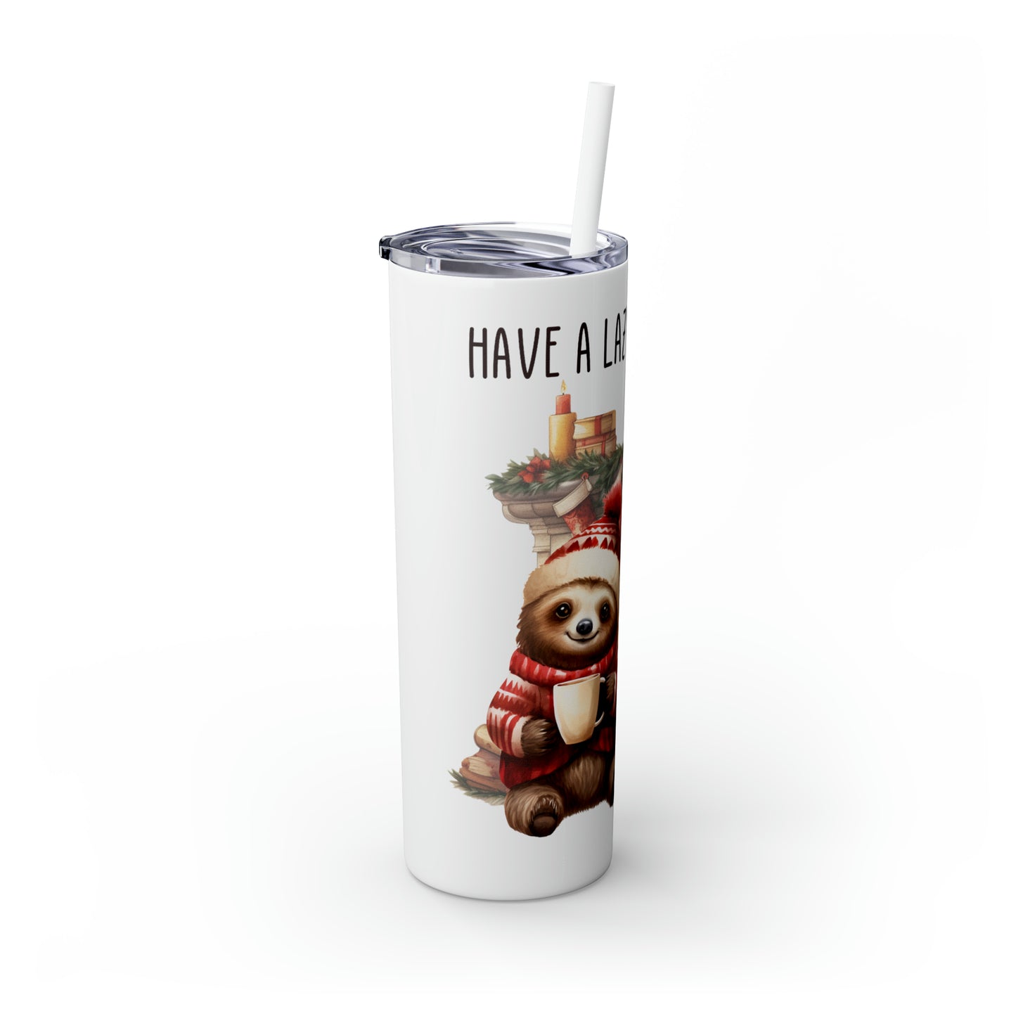 Skinny Tumbler with Straw, 20oz, Christmas, Sloth, awd-815