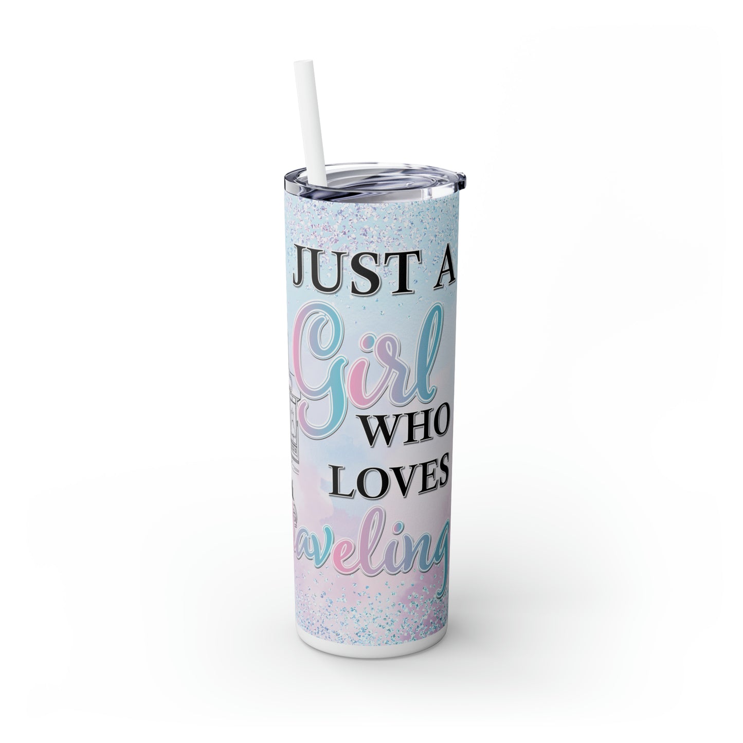 Skinny Tumbler with Straw, 20oz, Personalized, Paris, Just A Girl Who Loves Travelling