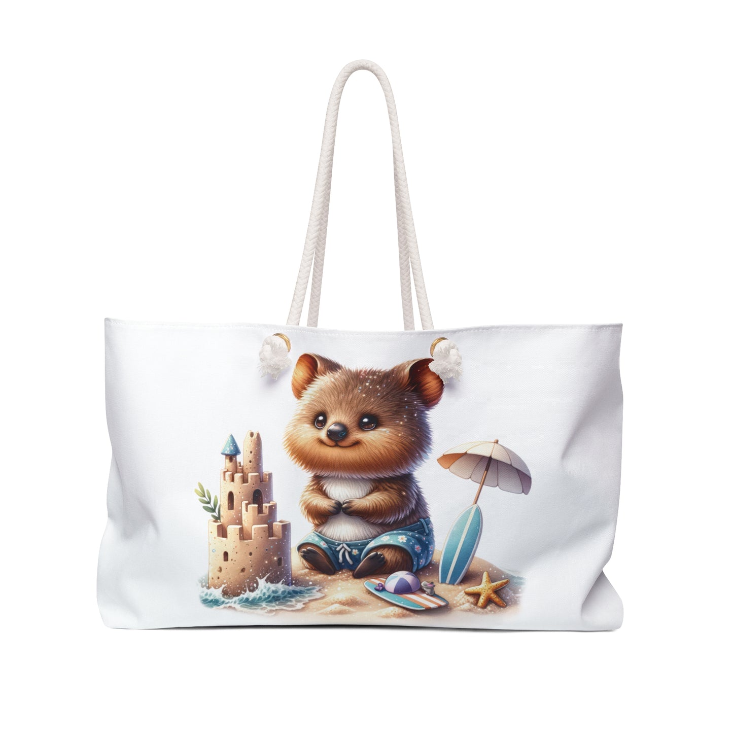 Personalised/Non-Personalised Weekender Bag, Australian Animals, Quokka, at the Beach, Large Weekender Bag, Beach Bag, Book Bag