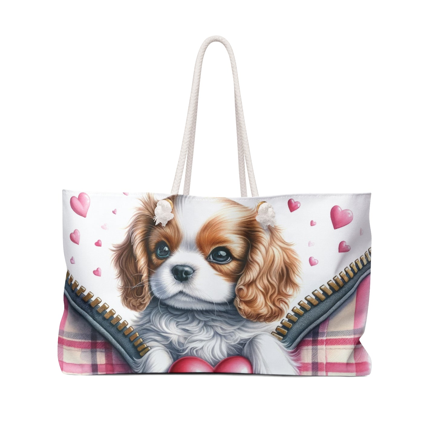 Personalised/Non-Personalised Weekender Bag, Cute Dog, Valentines Day, Large Weekender Bag, Beach Bag, Book Bag