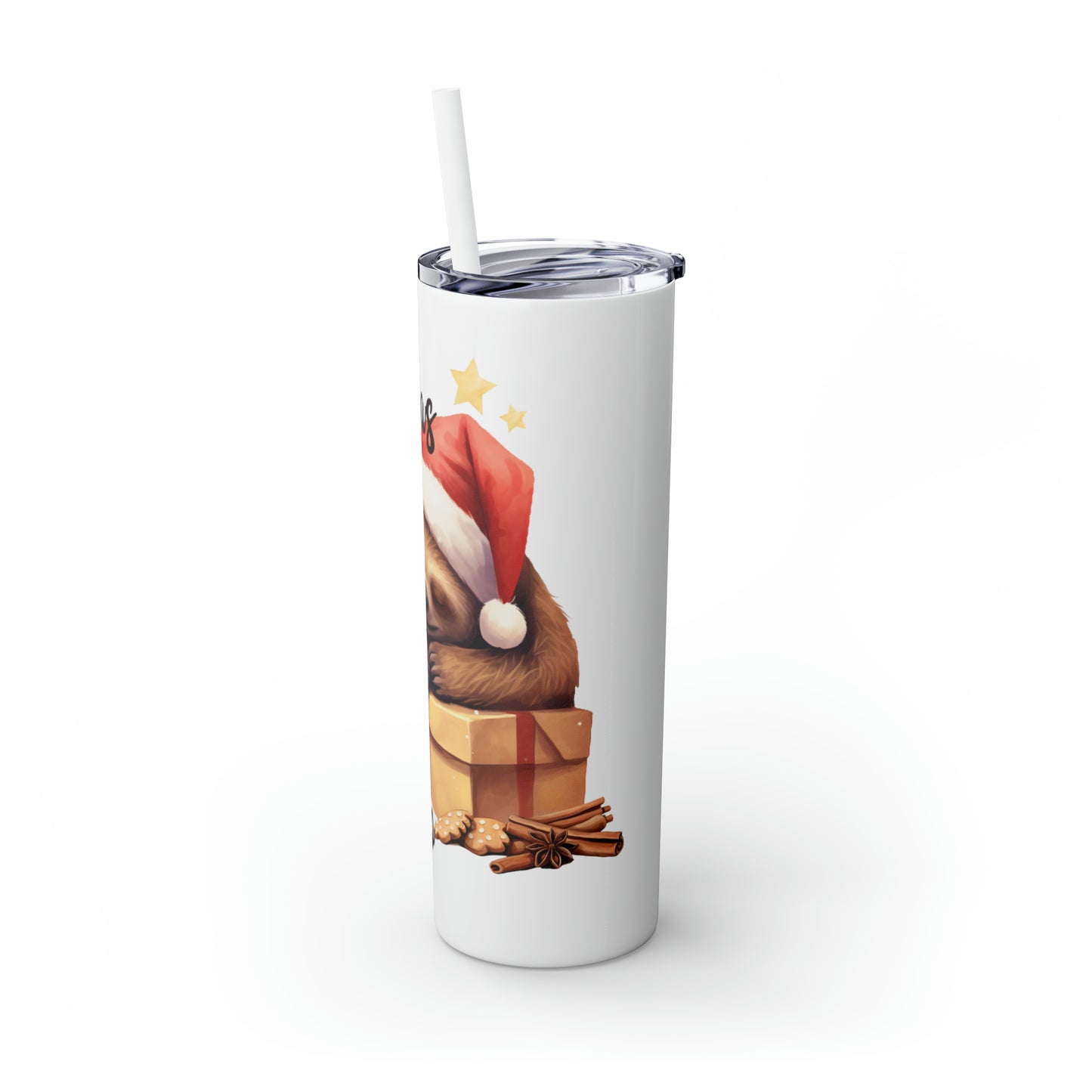 Skinny Tumbler with Straw, 20oz, Christmas, Sloth, awd-813